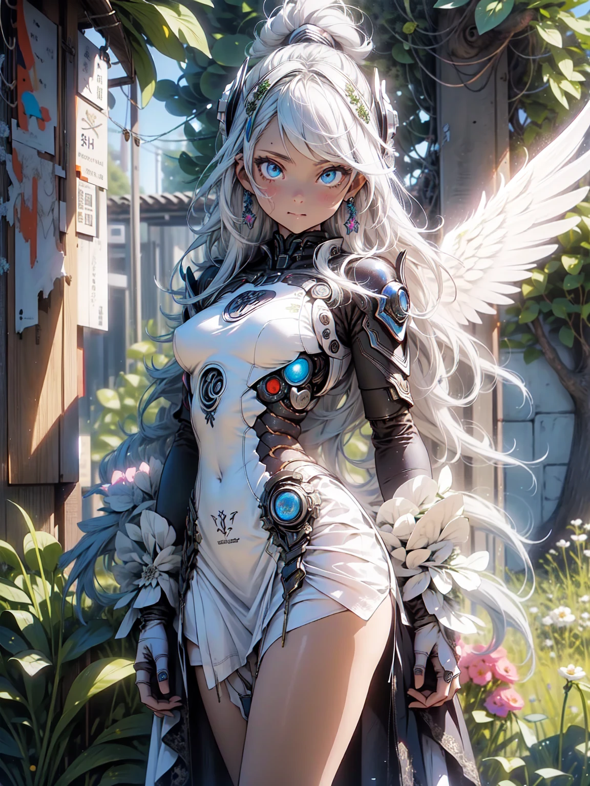 (masterpiece:1.3), (8K、best quality:1.3), (Photorealistic Anime Girl Rendering, ((Draw the outline with a line drawing)), Realistic anime 3D style), (1 girl), (very beautiful 14 year old girl), (cute, little:1.3), Symmetrical perfect face, Beautiful light blue bob cut, bangs, intense blue eyes, Eye-catching highlights, Realistic eyes, Beautiful eyelashes, Great smile, Accurate and natural normal size breasts, Perfect Anatomy, Glowing Skin, Highly detailed skin, Silver metallic sleeveless dress, Lace ornament, Exposed shoulders, Decorative choker, Silver long boots, Silk lace bra and panties, Light blue cat ears, Sleek and futuristic headphones, Take a seat in a futuristic space shuttle, Dynamic Angle, Cyberpunk Background, The cockpit instruments and monitors light up., Volumetric lighting, Soft Light, bright, neon, bright色, Create digital artwork in pop art style