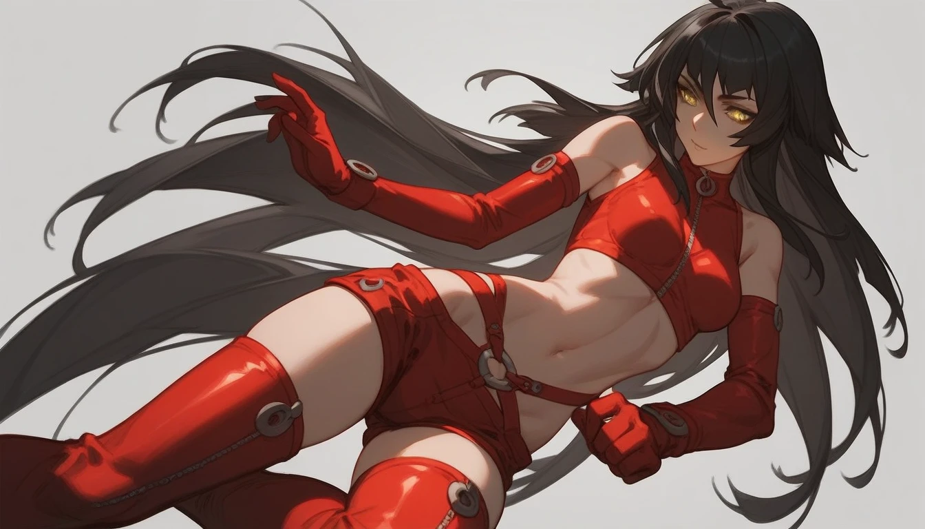 haveรายละเอียดมาก, clear, beautiful body, Beautiful nose, Beautiful character design, perfect eyes, perfect face, very high, 4k, Beautiful legs, perfect legs, good hand, perfect hand, Masterpiece, best quality, haveรายละเอียดสูง, illustration, nonsense, perfect anatomy, street fighter, doll set, Chadaloo Doll, doll set, expressionless, ดวงempty eyes, look at viewer, red gloves, Emotionless, black Latex, corruption, mind control, female warrior, full body, hypnotized, ความมึนงงที่ไม่haveความสุข, full body suit, ชุดบอดี้สูทแบบhaveจั๊ม, Both arms are at the sides., obey, perfect woman&#39;s body, extremely glossy Latex, hypnosis, Hipnolora, empty eyes, mind control device, Poses, give up_Pose, slave, stand straight, stand, stand at attention, have, necktie, belt, Latex, ชุดบอดี้สูทแบบhaveจั๊ม, thigh high, garter belt, fighting posture, Extend your right arm away from your shoulder into the air with your hand straight., soldier, Ankle boots, black stockings, (((pixel perfect, perfect details))), alone, 1 girl, hair accessories, long hair, black hair, twin tail, hair ribbon, black eyes, Pale skin, Ouroboros, Girls&#39; frontline, small breast