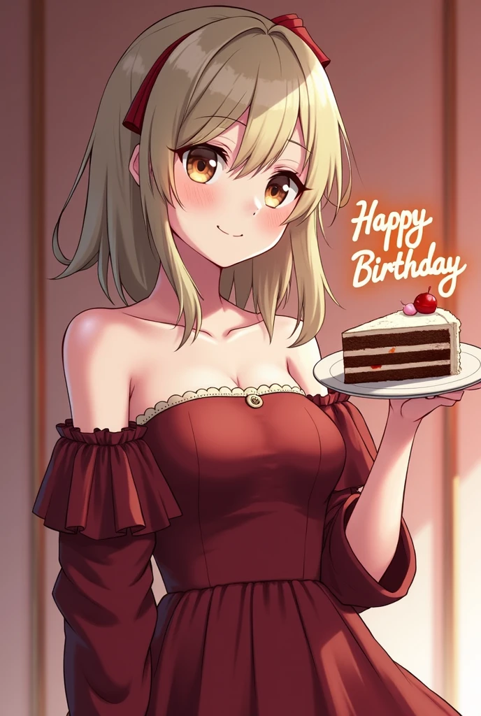 1girl, power (chainsaw man), , chainsaw man, alternate universe, blonde hair, blush, breasts, cake, candle, confetti, cross-shaped pupils, demon girl, demon horns, denim, fangs, fire, food, fruit, good end, hair between eyes, happy, happy birthday, heart, hood, hoodie, horns, icing, jeans, long hair, looking at viewer, medium breasts, open mouth, pants, purple background, red eyes, red horns, sharp teeth, shirt, signature, smile, solo, strawberry, strawberry cake, symbol-shaped pupils, teeth, tomboy, tongue, very long hair, white shirt, masterpiece, best quality,