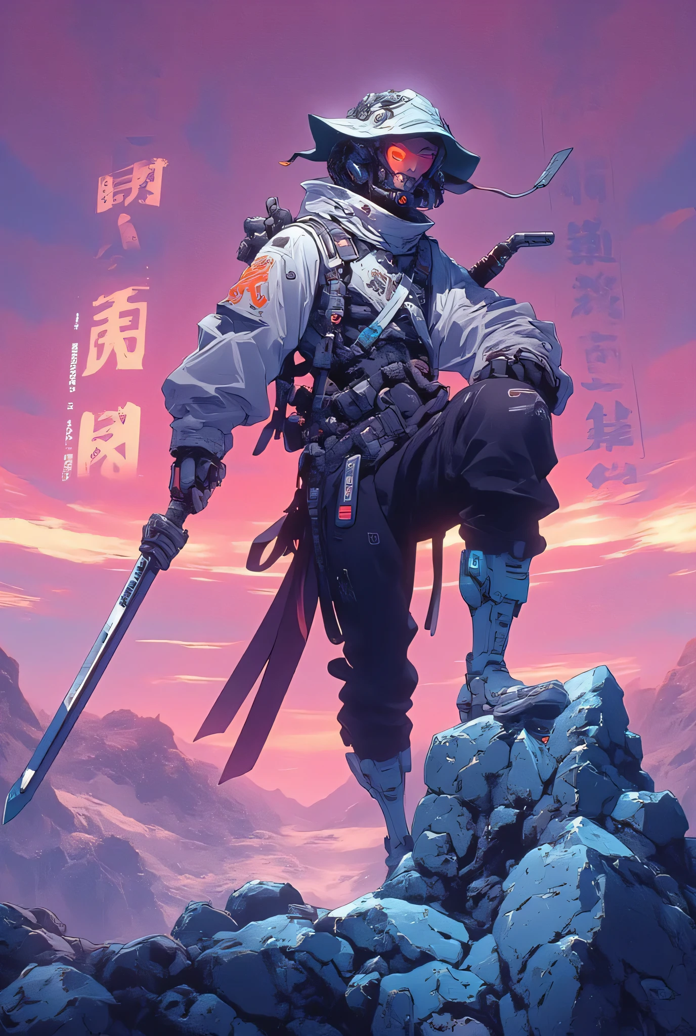 ((Anime art style illustration ) of ( Perfect of Asian Cyberpunk Girl ))), ((( Wears extremely fine and intricate cyberpunk samurai armor))), (( LED lights )), ( Invisible of Long Hair ), Perfect of Characteristics , ((((Full image) dynamic pose on mountains))), (((Starship interior))), Abstract Beauty , Almost perfect, Pure Form, Concept map, Intricate of details, 8K Post-production, high resolution , Super Detailed , Art Studio Trends , sharp focus , Studio photos, Intricate of details, Very Detailed.