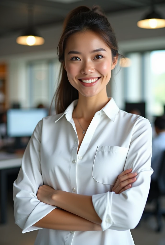 (highest quality、table top、8k、best image quality、Award-winning work)、1 female teacher、perfect makeup、(Wearing an elegant collarless blouse and formal skinny pants:1.3)、(Very bright classroom:1.3)、(very bright and vivid:1.3)、(very brightly lit face:1.4)、Smile kindly at me、(Standing gracefully:1.3)、emphasize body line、(Beautiful and romantic sunset:1.4)、beautiful and elegant hairstyle、(The most natural and perfect high school classroom background:1.1)、(Strongly blurred background:1.1)、(The most natural and perfect high school desk and chair arrangement:1.2)、(perfectly placed desk and chair:1.2)、(perfect anatomy:1.2)、perfect beautiful composition、slender body、Ultra high definition beauty face、ultra high definition hair、Super high-definition sparkling eyes、(Ultra high resolution bright and glowing skin:1.3)、Super high resolution glossy lips、elegant posture