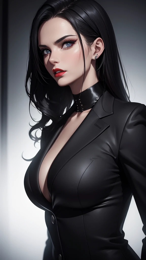 elegant black dress, long flowing black hair, beautiful detailed eyes, beautiful detailed lips, extremely detailed face, long eyelashes, off-the-shoulder dress, angel wings, woman in black dress, photorealistic, backlit, black background, black gloves, black dress, black hair, smiling, cowgirl pose, dress, earrings, floating hair, gloves, gold earrings, gold hair elastic, hair flower, hair ornament, hair elastic, jewelry, light particles, long hair, intense gaze, dual-fabric dress, artwork
