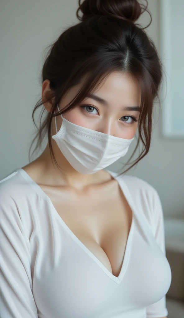 （（（（（Girl  with a vibrator、）））））（（（（（（Place it on your chest or groin）））））、, junior high school student with too big, 15 years old,Slim Japanese Gravure Idol、 sleeping on bed, plump, closing eyes, falling down, yawning, excitement, mask,