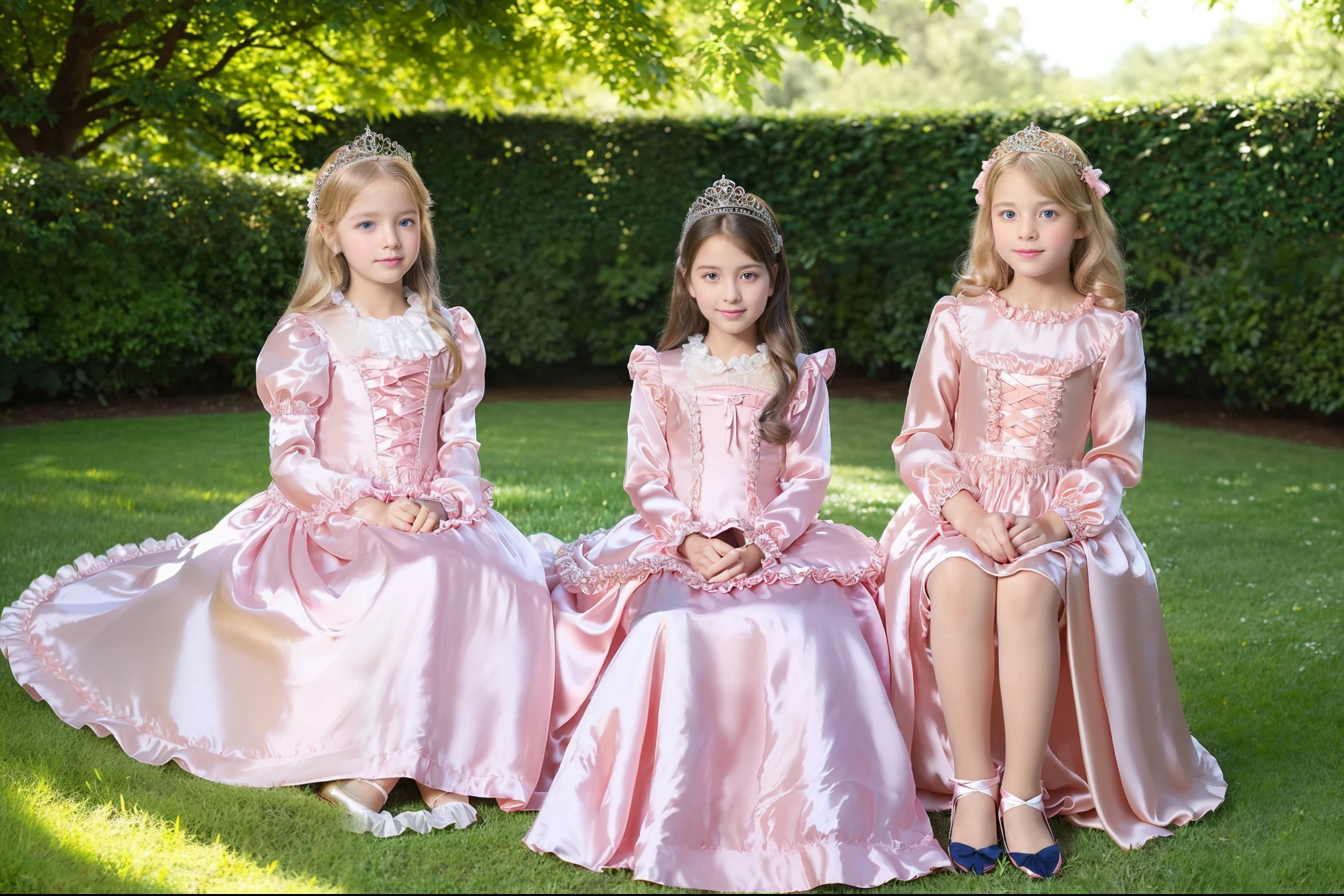 highest quality, masterpiece, highest resolution, artwork, super それにget used to it, many get used to it, get used to it, それにget used to it, 3k realistic pictures,,((10 year old s)),Ultra-detailed juvenile face,ultra-detailed beautiful little girl princess,full length ball gown dress with hoop skirt,ruffled yoke collar,puff sleeves,long sleeve,((Lolita style hot pink iled princess satin dress with lots of ruffles and ribbons)),Rococo style lolita fashion,shiny satinss,Soft and smooth fabric,detailed princess dress,luxury,long blonde hair,blue eyes,white skin european,Pajama,((in the bedroom of the palace)),luxury princess canopy king size pink bed,shiny satin sheets,ultra-detailed princess bed,High-quality background,lot of frilled pillows,on the bed,