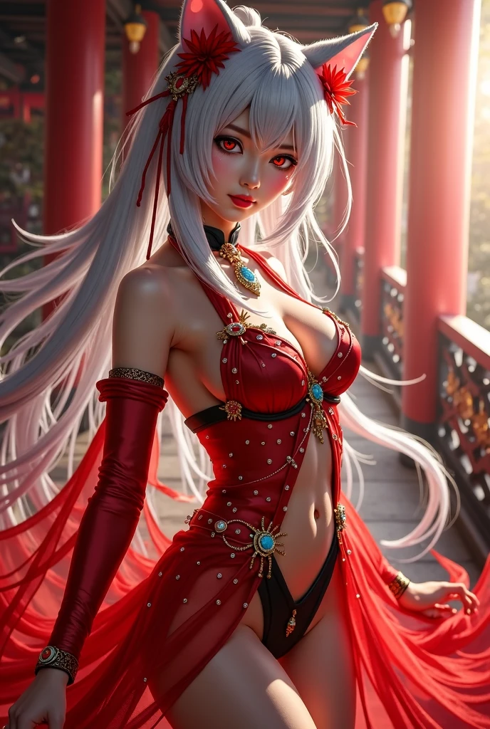 realism the character "Yae Miko" from the game "Genshin Impact" naked with a dick in her pussy, covered in sperm