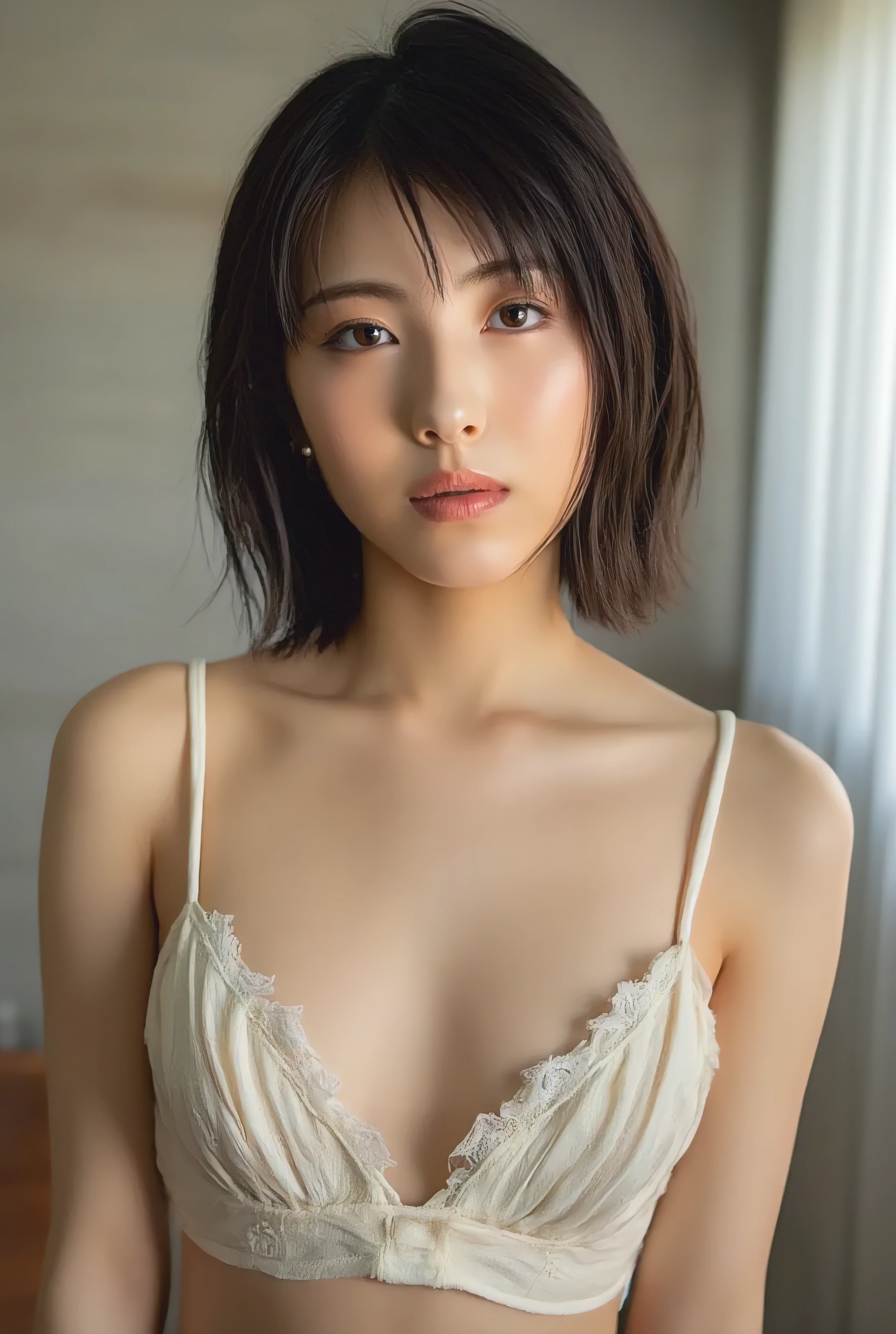 Japanese women in their 20s wear white lingerie