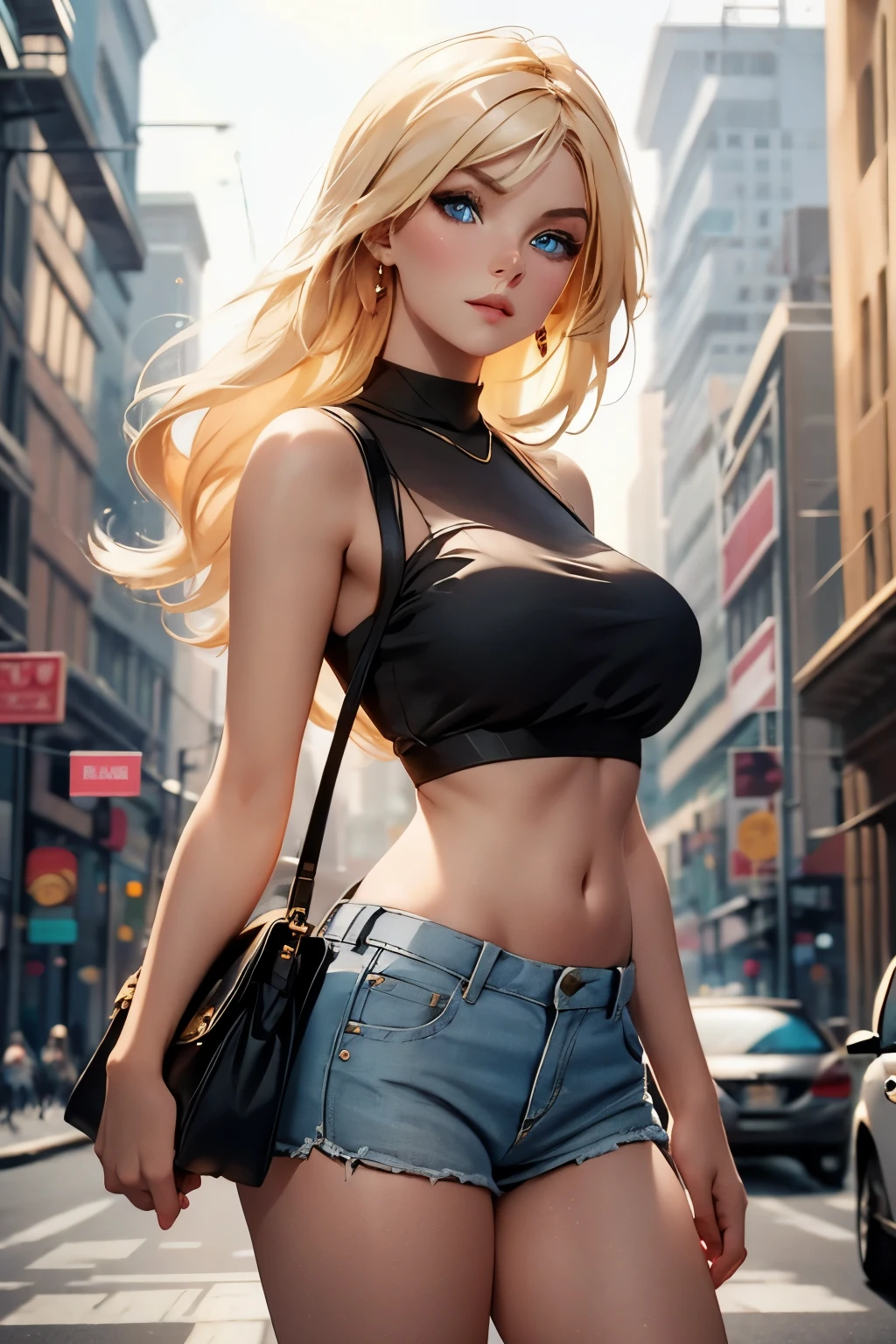 (highres, ultra-detailed, realistic:1.37), aerith, final fantasy, beautiful body, beautiful detailed eyes, detail-oriented nose, luscious red lips, long flowing grey hair, radiant smile, graceful pose, enchanting expression, modern city in the background, vibrant colors, soft lighting, regal atmosphere, atmospheric perspective, stunning landscape, floating clouds, timeless beauty, intricate patterns, striking contrast, dreamlike quality, cinematic composition, wearing t-shirt and jeans