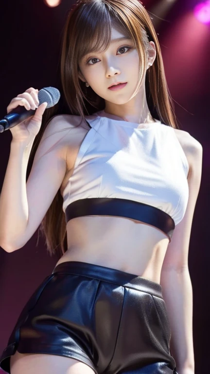 high-level image quality、hight resolution、ars old girl、Young Face、小柄、japanes、a beauty girl、Idol singer、stage、sexy racy outfits、the chest is not bulging、the bust is flat、 Appeal Pose、her legs are spread obscenely、Shooting from directly below、Open crotch、The bust is not bulging、flat chest、the chest is not bulging、