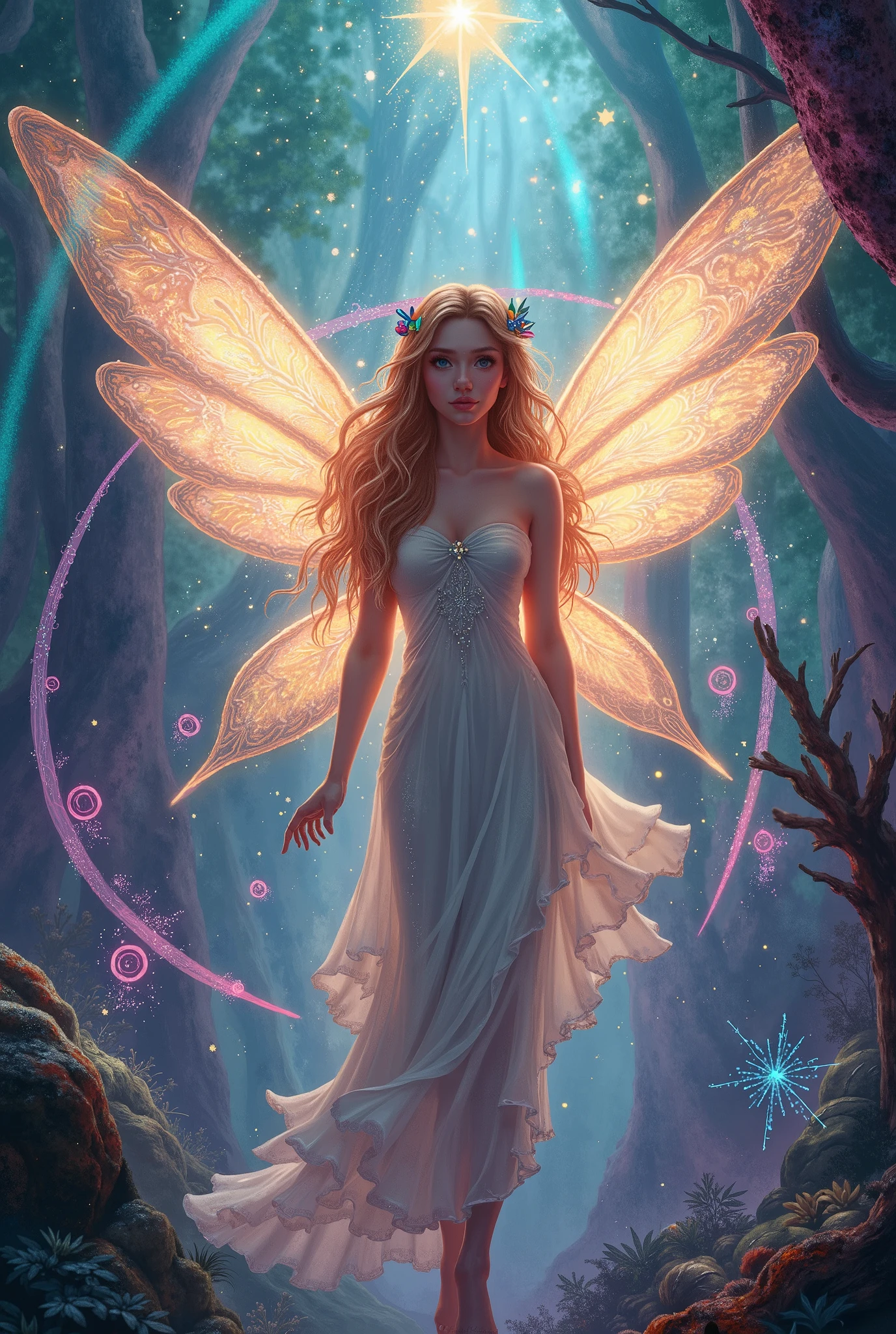 A magic fairy, psychedelic background
