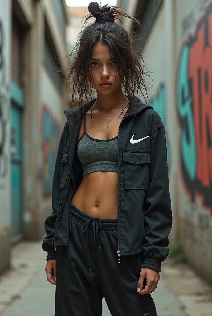 Beautiful sporty brunette dressed