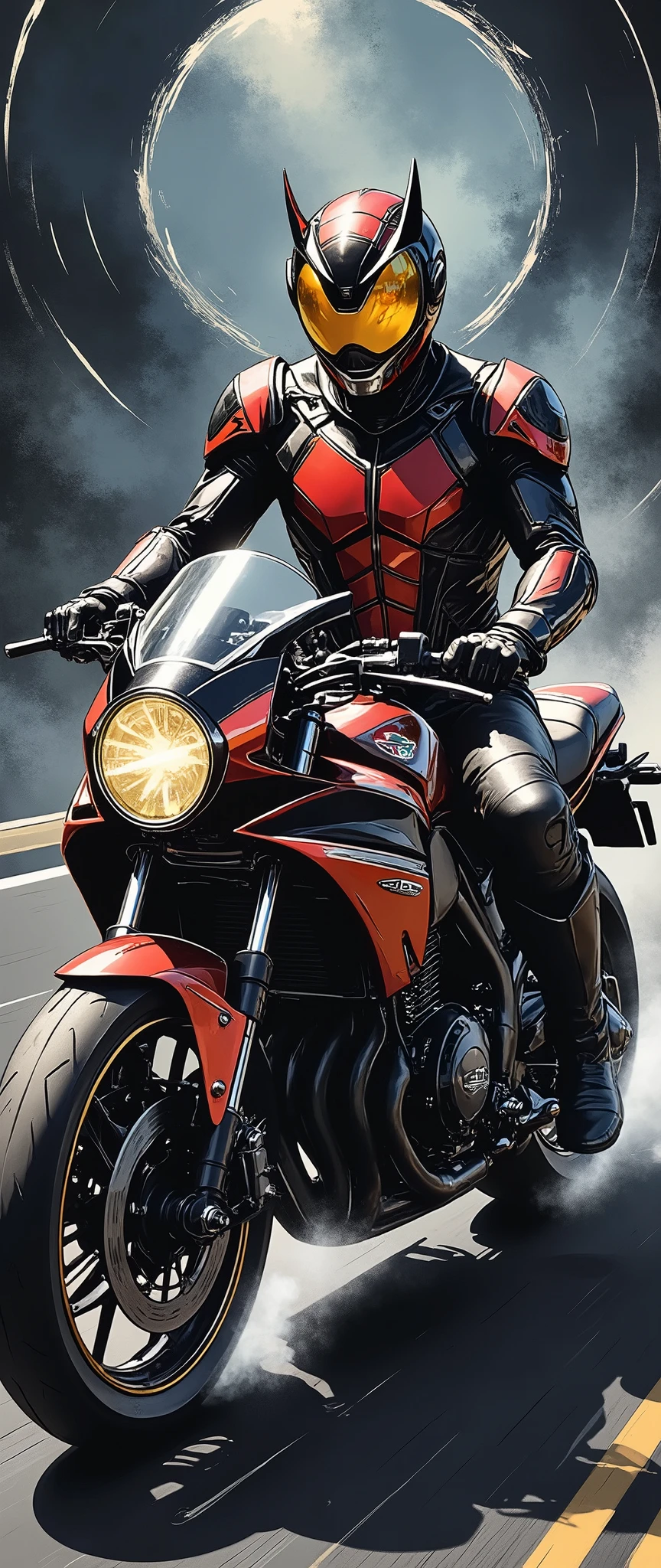 (Masterpiece,8k,16k,wallpaper),( Best Illustrations ),( ray tracing ),(SF:2.0),( cyberpunk:2.0),( Kamen Rider riding a motorcycle :2.0),( Kamen Rider with Japanese Runaway Tribe as a motif:2.0),( cyberpunkな暴走族風のバイク),( expresses super speed of light with beautiful white lines of light :2.0),( The background is a wormhole :2.0),( visual effect :2.0,),( MOTION BLUR :2.0)