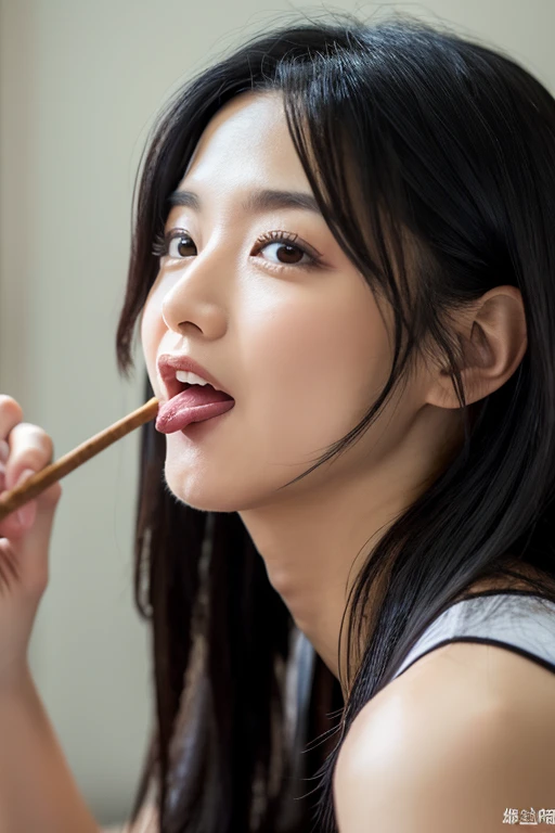 (Detailed and realistic portrait of a girl with a clean face),(Round eyes and long flowing hair were filmed outside),Stick out your tongue and look up,Plump posture,dramatic lighting,Foto realism,ultra - detailed,
Intimate portrait composition,(centered image composition),(Close-up Shot Shot:1.6),best qualtiy,f / 1。8, 85mm,
(18岁亚洲女性), white_hair,(black_eyes:1.2),(By bangs),putting makeup on,white_dress,
(Hazy blue_sky_background) --auto