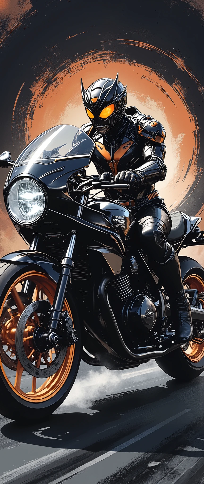 (Masterpiece,8k,16k,wallpaper),( Best Illustrations ),( ray tracing ),(SF:2.0),( cyberpunk:2.0),( Kamen Rider riding a motorcycle :2.0),( Kamen Rider with Japanese Runaway Tribe as a motif:2.0),( cyberpunkな暴走族風のバイク),( expresses super speed of light with beautiful white lines of light :2.0),( The background is a wormhole :2.0),( visual effect :2.0,),( MOTION BLUR :2.0)