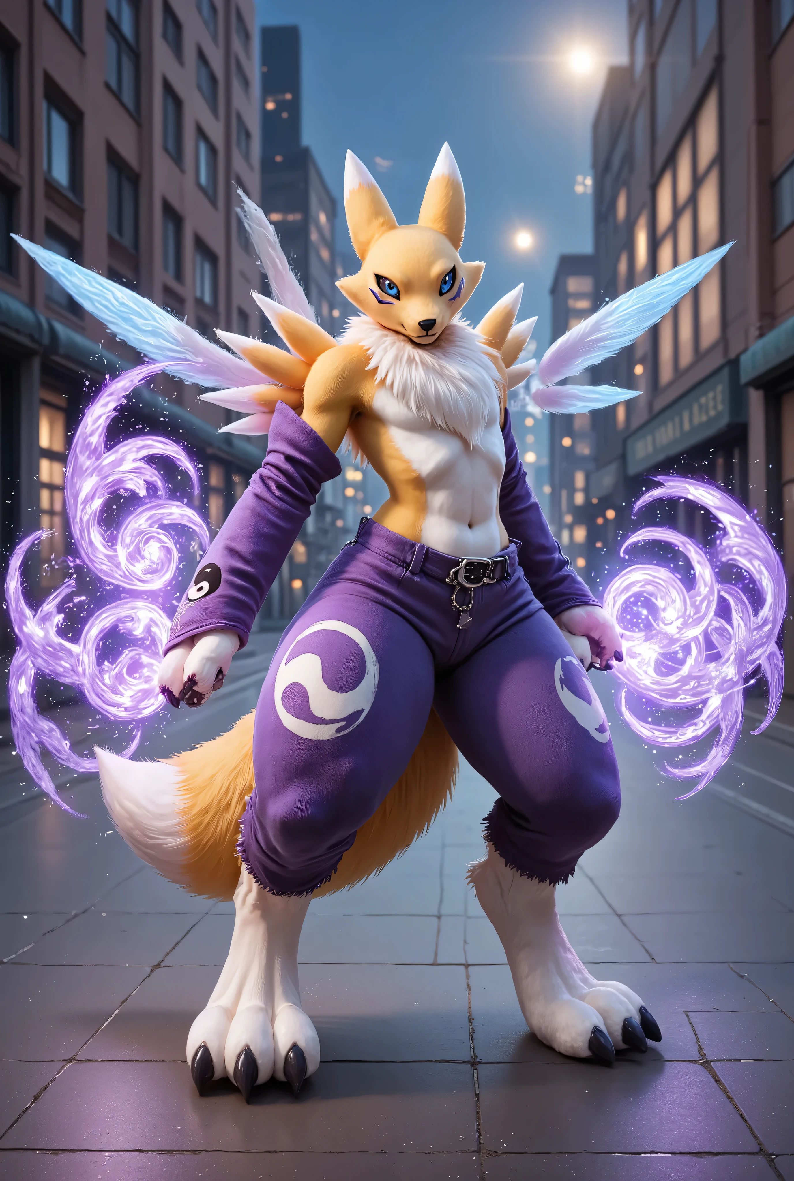 Animation furry,wolf,combination,dragon,in a sweatshirt and pants,controlling the air