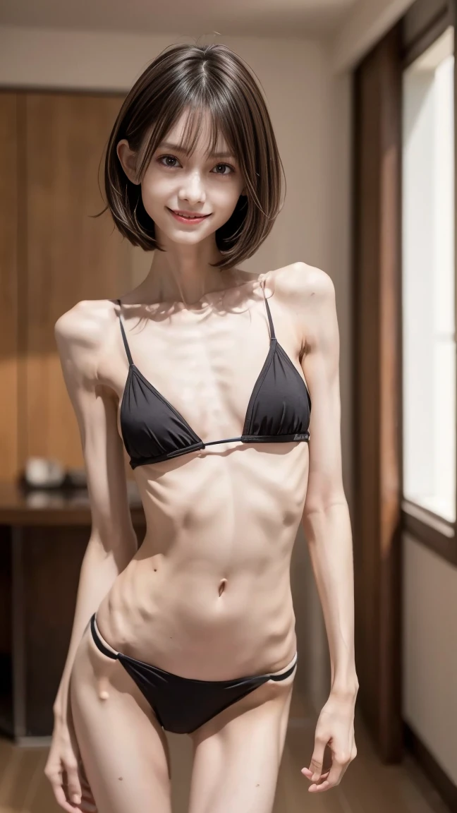 NSFW, ((Top Quality, 8K, Masterpiece, Portrait: 1.3)), (Ambient Light: 1.2), (Bounce Lighting: 1.0), Photorealistic, Sharp Focus, Solo, Japanese, 1 girl, actress-like beauty, living alone, high temperature, high humidity, (poor lifestyle: 1.2), (slim and toned body: 1.4), ((extra Small breasts: 1.4)), wavy short hair, no money, completely naked, nudist, ((Showing pussy: 1.2)), (( legs spread while looking in front of you:1.3)), cleavage, (legs spread: 1.3), vaginal opening, clitoris, anus, (clean background: 1.1), evening Light, pussy close-up, low angle, office, pussy, ars old, arms behind head,