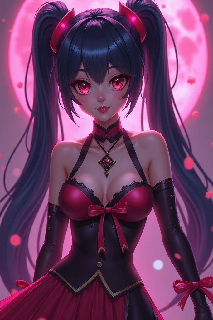 anime mommy with messy black hair tied up, 2 white horns, sexy bodysuit, butterfly tattoo On a thigh  and Japanese letters on  Other thighs, red eyes and perverted face, No sleeves on the shoulders just on the arms 