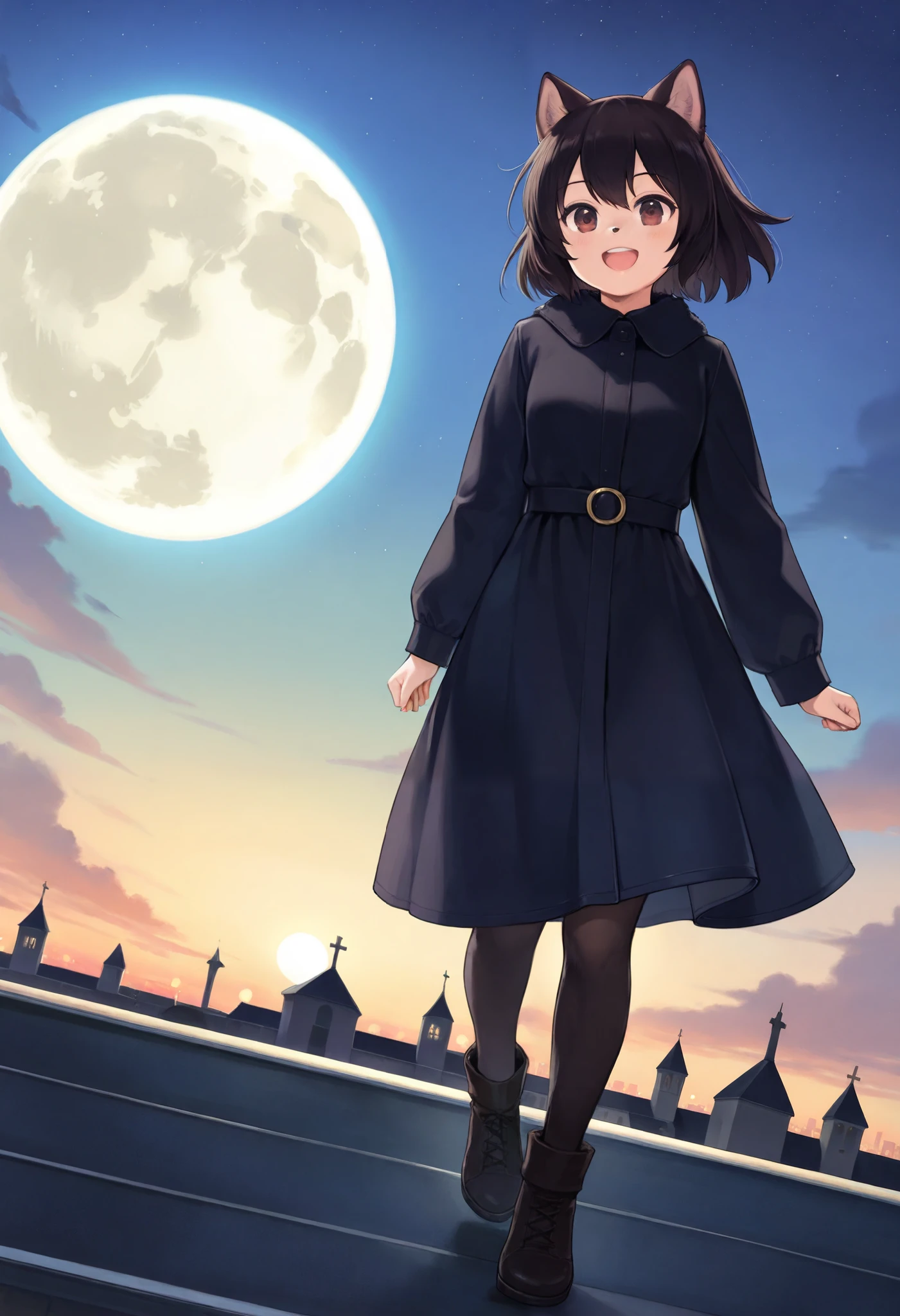 cover_page, highres, top quality, best quality, paid reward available, High-quality illustrations, unparalleled masterpiece, perfect artwork, absurdres, figma, super high resolution, detailed background, Full moon, on the roof of the church, the thief Lupin, boys, Happy, joyful(Photos of solo travelers)(kemono, furry anthro)cinematic lighting, dynamic angle,