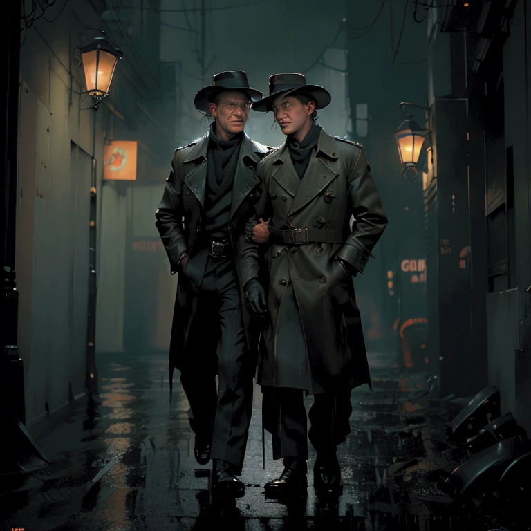 Agent with a pistol is a brown overcoat