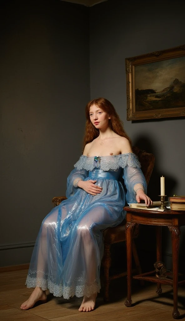 A painting of an aristocratic man sitting at his desk and talking to the A provocative and sensual portrait of a (((nude noble woman))) in a desperate, submissive pose. [Character Description] A 20 year old caucasian woman with an alluring figure, (((pretty breasts))), long wavy, kinky jet black ponytail hair, black stockings, is on all fours in a vulnerable, desperate expression. He is showing her something on the table with one finger. She sits near him, holding her hands behind her head. A romantic scene in the Rococo style, in the style of Jean-Baptiste Béraud, oil painting, fine art, in the Baroque style