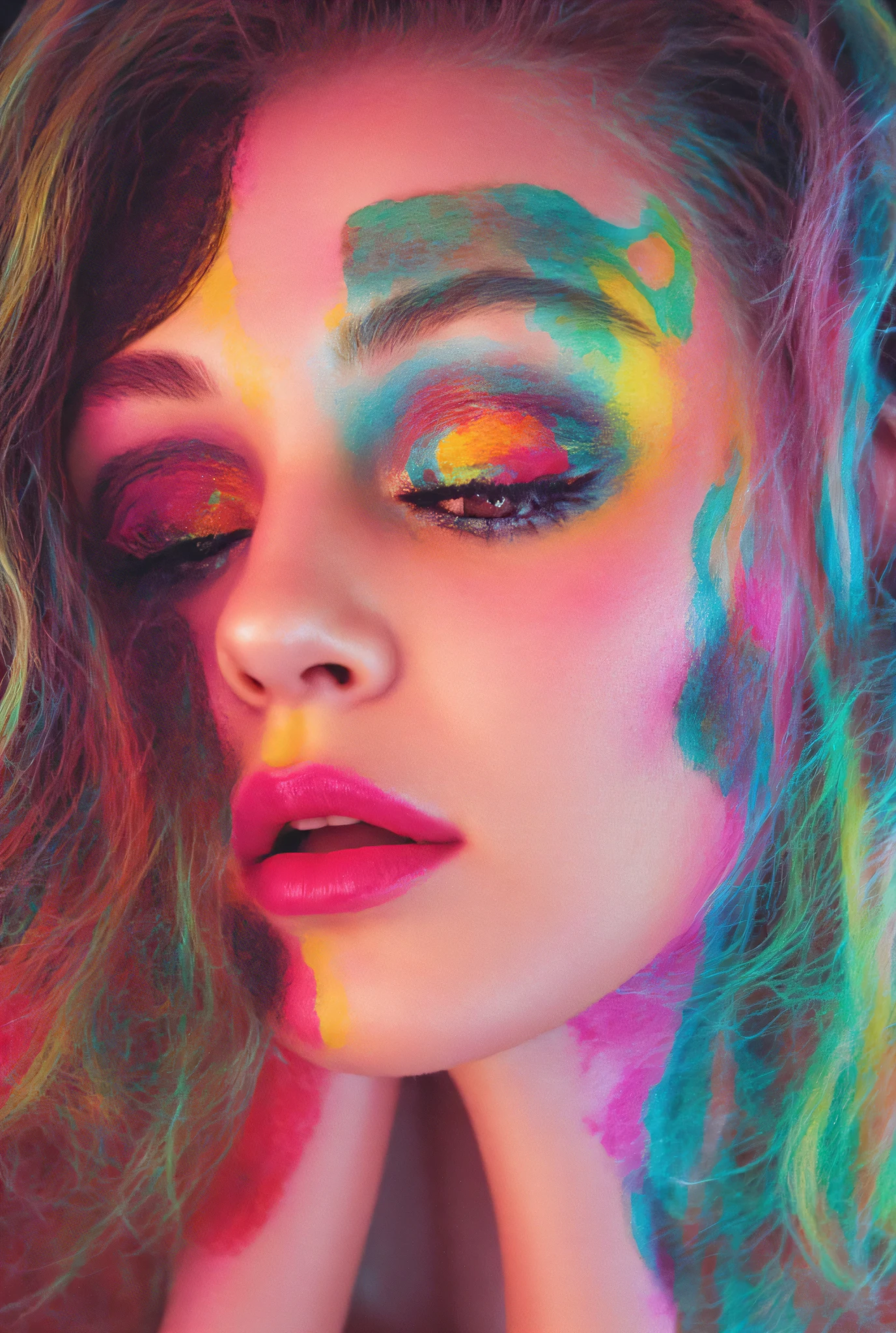 colorful, pastel, colorful, bold lines, vibrant, Synchromist, psychedelic, paranormal, supernatural, Technicolor, colorful, space race, universal,Female assassin, dynamic pose, suggestive look and defined feminine features and muscular structure, goddess, cinematic, heroic, brave.