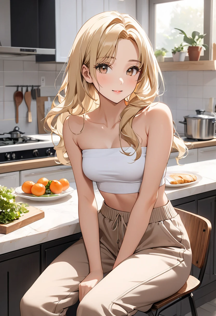 ((Masterpiece)), ((best quality)), (Anime:1.4), (super detail:1.2), (High Definition:1.3), (Professional Photography:1.3), (wide shot), (sharp focus), (perfect light), from side, (()), ((1girl)), ((wearing zebra-patterned tanktop)), fluffy shorts, cinematic lighting, Textured skin, messy hair, (loose blunt bangs), teenage girlalthy stomach, (Healthy slim body), small breasts, cute eyes, ((naughty face)), (open mouth), (put on zebra ears), pale brown hair, Cute Beautiful girl, Thin accessories, ((Sitting in the Spacious kitchen)), 
