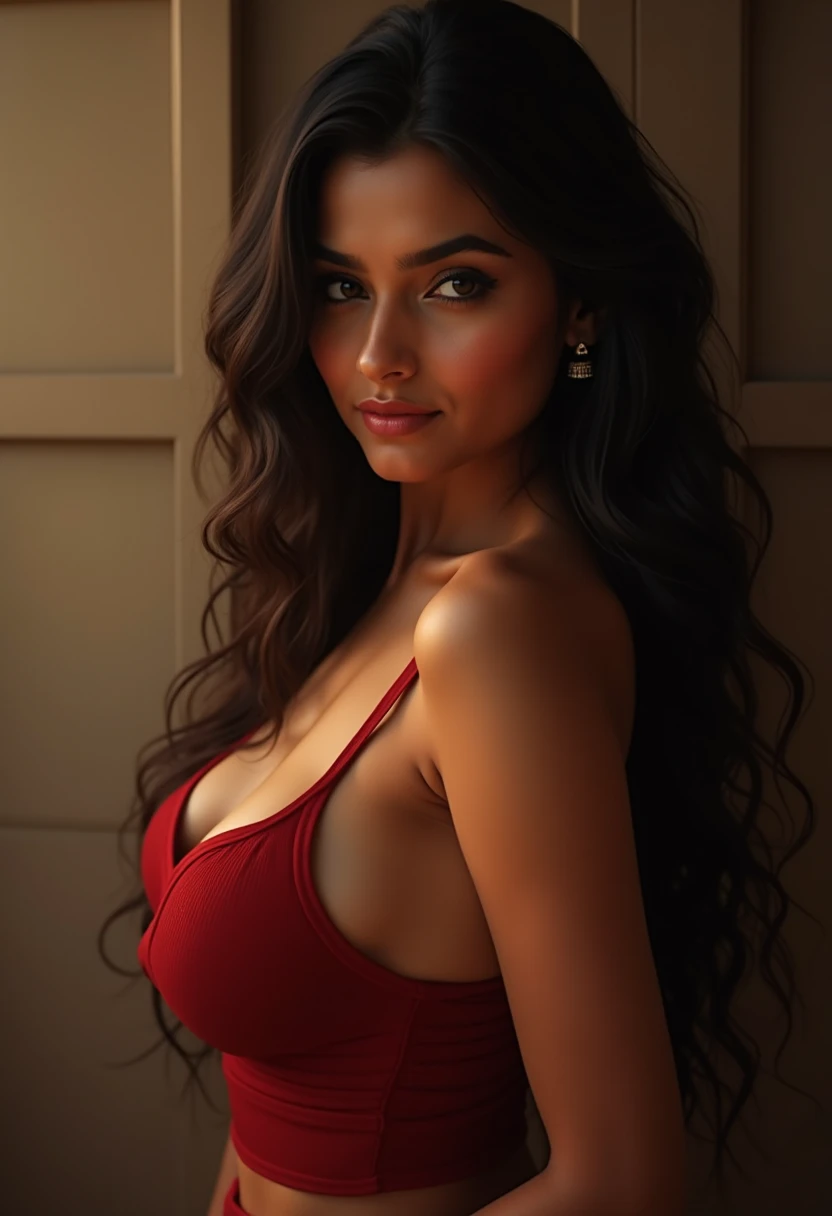 Indian lady age 20 perfect figure eyes little big red lips little fat breast big