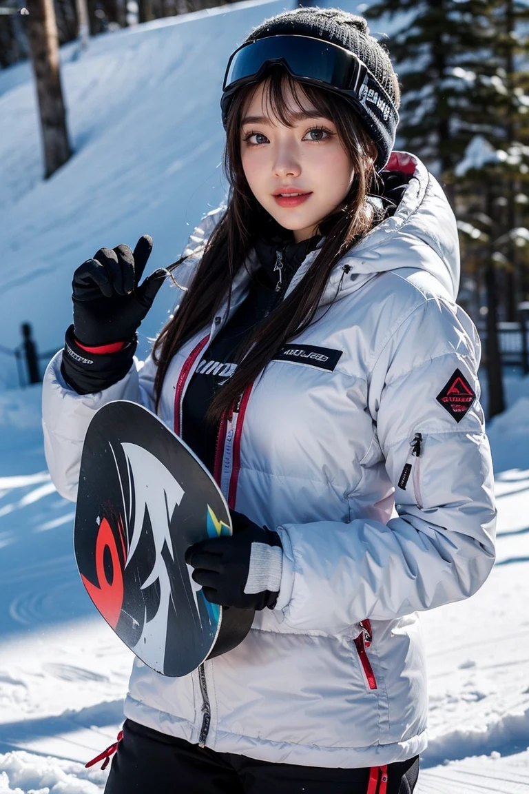 ai_kase, (Famous ski slopes in the snowy mountains:1.3), (She is a snowboarder who glides down the slopes with style.:1.3), (She is wearing White-based hooded ski-wear with red stripes), (A beautiful Japanese girl:1.3), (masterpiece:1.3), masterworks, authentic texture, perfect work, Highly detailed CG Unity 16k wallpaper, high resolution, super high quality, ((artists work)), (photorealism:1.2), Very fine details, elegant, Soft natural light, exquisite features, (She is Japanese idol), beautiful face, attractive, beautiful hair, (Medium hair:1.3), (swept bang:1.1), (Ultra-high resolution eye:1.1), light makeup, red lips, Plump lips shiny skin, smooth skin, (well-shaped breasts),BREAK,(She is wearing snowboard wear:1.3),BREAK, (snowboard wear-pants:1.3), break,(snowboard:1.2), (ski goggles), (move:1.3), snow mountain, (Upper-body shot:1.1), (gentle smile like a goddess), (Charming smile:1.1), (lovely smile), break, ((Perfectly shaped fingers with precise contours)), raw footage, (from front shot), (Standing position:1.3),(close-up:1.1),((Enjoys snowboarding:1.1)),((Snowboarding down the slopes)),(Speeding down the slopes in style)