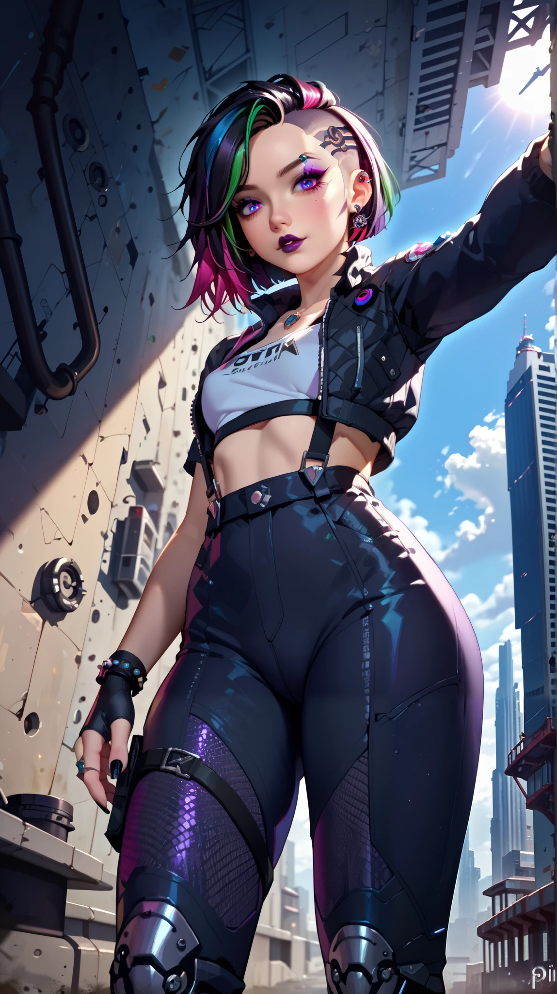 ((ultra wide angle x0.5:1.5, bottom view of the camera , Pin in Cybergoth:1.5)), ((selfie:1.4, young beautiful woman leaning against a wall with her legs crossed:1.3, Pin in Cybergoth, usando ropa Pin in Cybergoth, various vibrant colors and decorations :1.3, dynamic posture )),((industrial landscape, awesome, 360 degree view: 1.5)), ((perfect: 1.3, meticulously detailed: 1.3, Flawless, high definition : 1.4, cinematic dust : 1.4), ((Job Master )), ( hyper Detailed: 1.4), ( photorealistic : 1.4), epic, sunset: 1.4, 32k.
