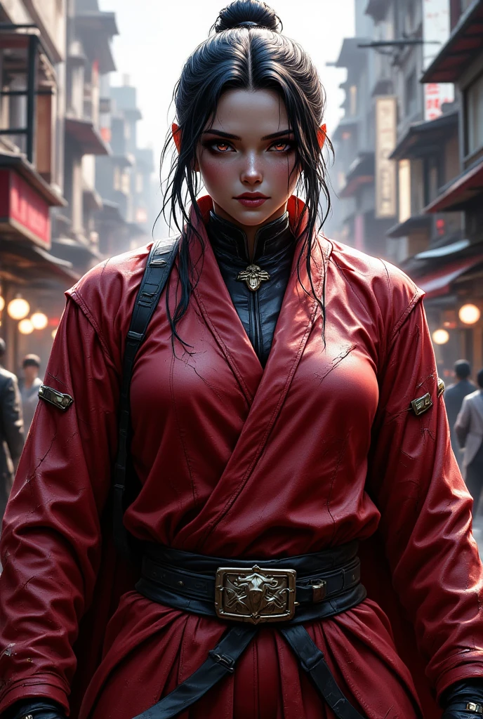 A samurai mature woman in realistic portrait of high quality and detail, movie style, mature face, 43 years old, Geisha, white makeup, She has Japanese traditional hairstyle, traditional hairstyle-nihongami, black eyes, pale skin, asian girl, She is wearing a traditional Japanese pink armor, blood on her clothes, medium breast, curvy, milf, mole on her face, dark fantasy, dark atmosphere, dramatic look, glow, eye shadow, 1girl, Depth & Perspective, melancholic face, fine face, She's standing in the japanese street, outdoors, snow on background, winter, night time, looking at viewer, (ultra-high detail:1.2), Masterpiece, Best Quality, Ultra-detailed, Cinematic lighting, 8K, delicate features, cinematic, 35 mm lens, f/1.9, highlight lighting, global lighting –uplight –v 4, cinematic, Cinematic lighting, 8K, high quality, Highest Quality, (Solo Focus), (extremly intricate:1.3), (Realistic), masterful, Analog style, (Film grain:1.5), (cold tone),