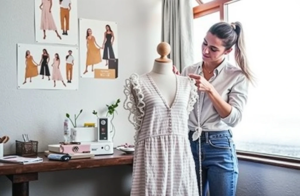 Place her in a creative workshop or DIY studio, surrounded by crafting supplies and artistic projects. She wears crafty-chic attire, inspiring others to unleash their creativity and embrace the joy of handmade creations.