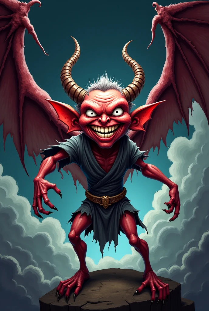 Cupid demon above a gray cloud 