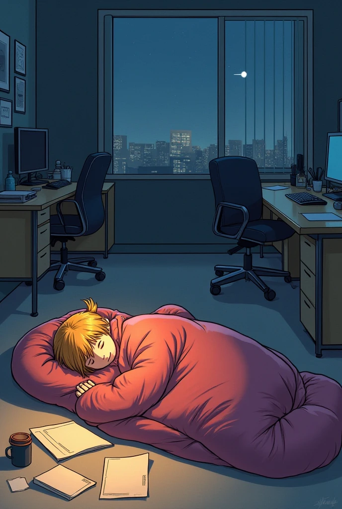 simple illustration Handwritten style office 夜 sleeping bag