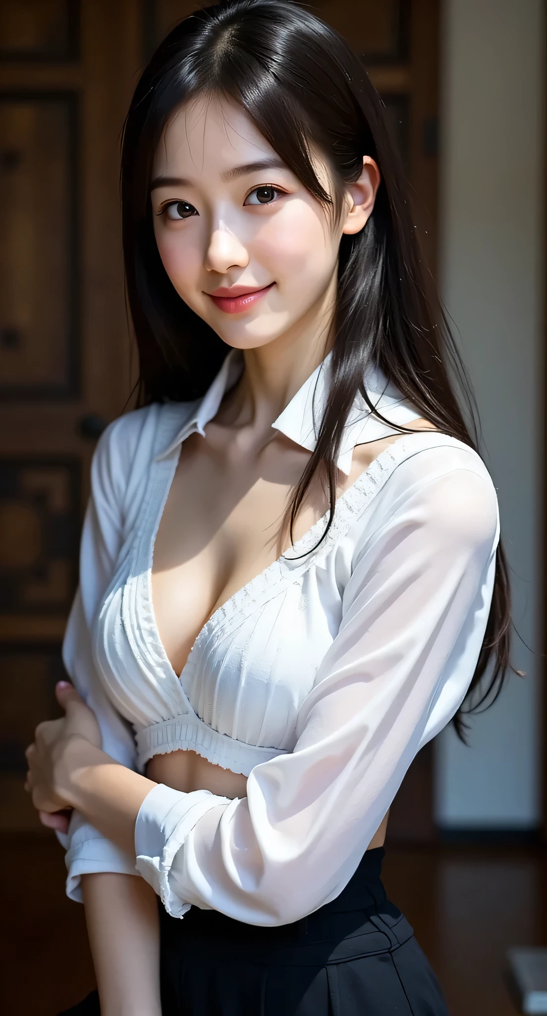 {{{{No Freckles}}},,Best Quality, Face Focus , Soft light, ultra high resolution, ( photorealistic:1.4), RAW Photos, { 1 Japanese girl:, Alone},full body, {naked},{ nude},{ nakedの ,cute, (pupil, pupilに光),{{ Double eyelids on both eyes }},{{ long eyelashes }}}, details, (Small breasts),( high resolution details of human skin textures), (Long Hair)