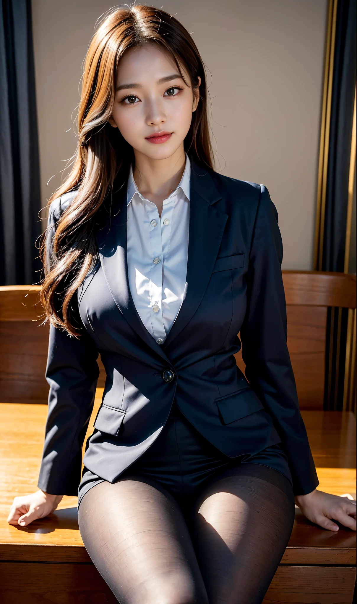 masterpiece:1.2, best quality), full body, realistic, (realistic, polished, depth of field), pantyhose, office girl style, OL suit
Office lady suit, cleft lip, high detail, perfect face shape, perfect body, oversize model, mature woman, tall long legs, big breasts, natural background bokeh,