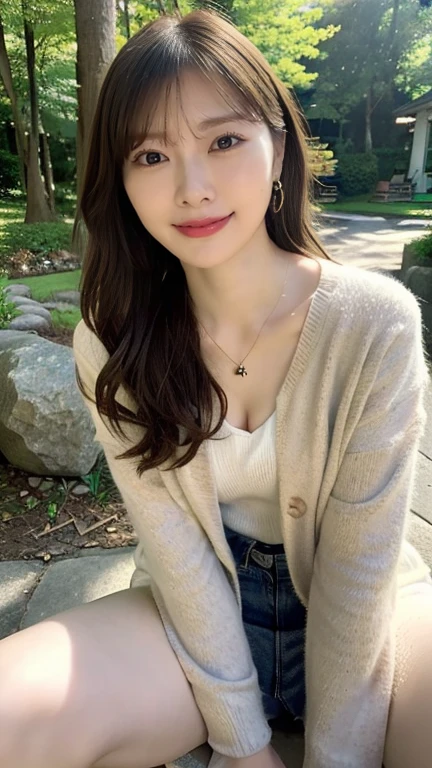 (8K, Raw photo, highest quality, masterpiece:1.5), Super detailed, ultra high resolution, 8k wallpaper, huge file size, (realistic, realistic Photo:1.37), Beautiful girl very knowledgeable, highly detailed face, very fine eyes, very fine skin, very fine fingers, very small nose, Highly detailed detailed mouth, highly detailed background, very detailed costume, perfect anatomy, Anatomically perfect hands, (whole body from thighs:1.5), (1 person), 20 year old female, beautiful Japanese faces, (young face), (perfect body:1.1), pure erotic face, slender body, slender body shape, The beauty of slim abs, thin waist, High-definition skin quality, Fair skin, glowing skin, ruddy skin, long and thin legs, light brown delicate soft hair, cute feminine hairstyle, layer cut, (dull bangs:1.2), natural smile, beautiful teeth, beautiful small face, realistic face, beautiful actress'natural makeup, double eyelid, beautiful thin eyebrows, fine long eyelashes, charming brown eyes, Plump and glossy pink lips, My cheeks turned red, necklace, earrings, beautiful and detailed eyes, well-shaped small breasts, Cute little pink areolas, plump ass, stare at the viewer with a greedy expression, dynamic lighting,
((she、She is wearing a cream-colored sweater made of Latin fabric with a plunging neckline.。., No bra under the sweater, I can see through it)),
Large garden at a luxury resort, (white room), blur the background,
((Standing in a beautiful posture on a wide meadow, spread your legs, Touching your own with your hands)),
tilt your head a little, perspective from above,
The bright morning light illuminates the area,