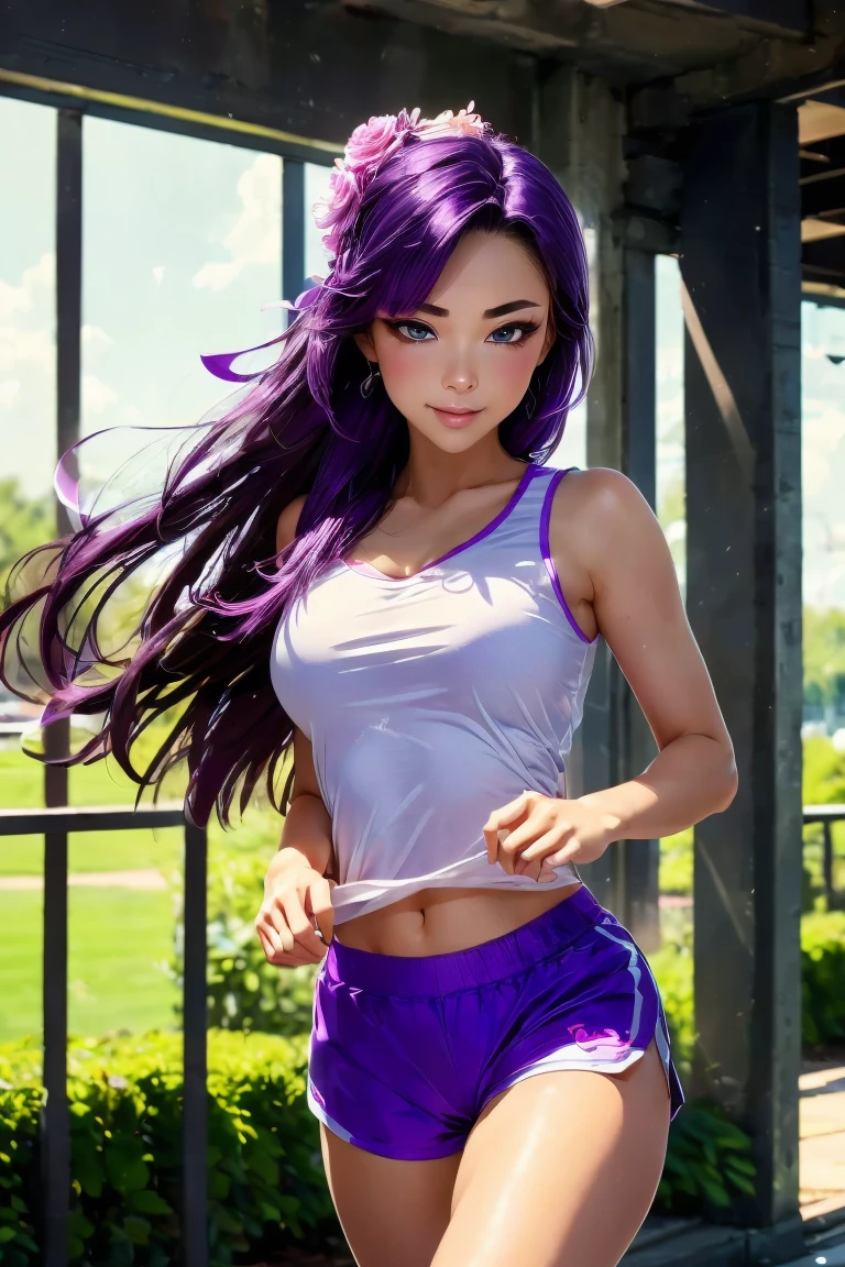 Very cute 22 years old,Big titsFull body,long hair,(Blue-purple hair 1.4),Height: 178cm,(Running machine:1.5)