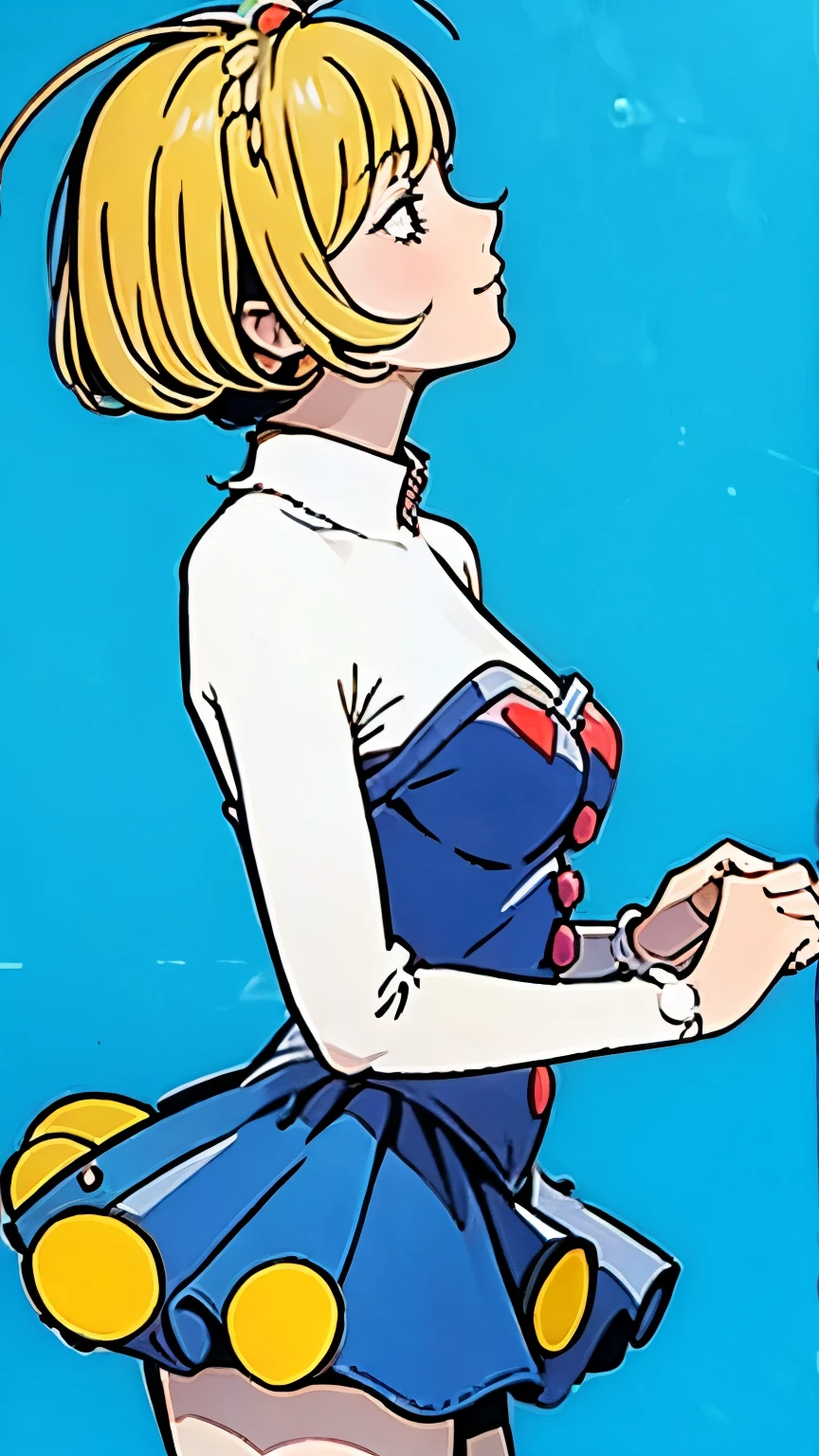 nsfw, ., . , ., thin twenty year old woman with small breasts, <lora:wizards_vintage_comics-Undergroundf16:1>, comic book drawing, Lauren Goodger mixed with Risako ItÅ mixed with Illeana Douglas, woman, blonde haired, bun hair,, Photograph by Angela Grauerholz,, 1940's, rave,, corset, royal blue, burning ,, confused,, wry,, on knees looking up,, eyes open, legs spread,, full view
