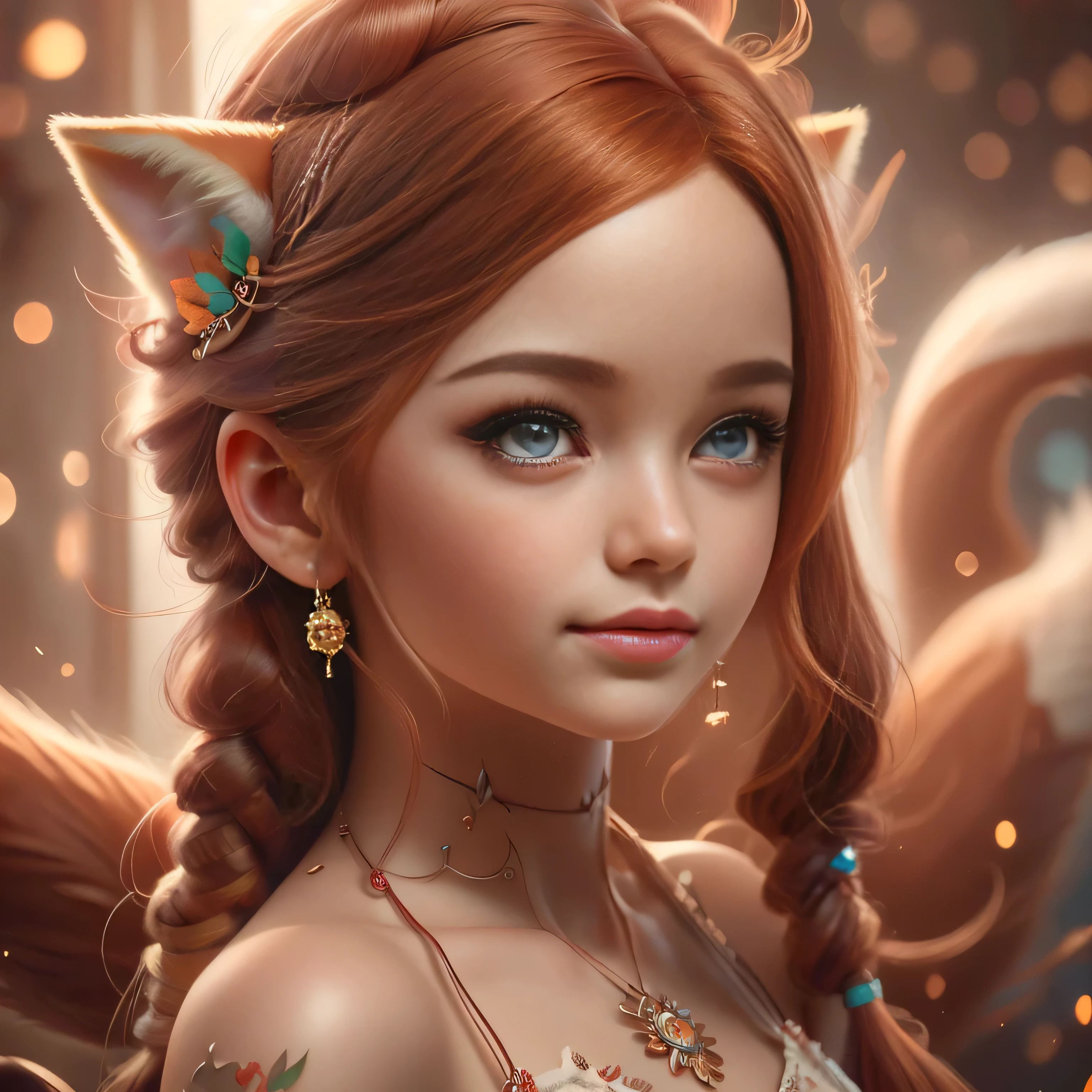 (Best Quality, Super Detail, Masterpiece, Representative Work, Official Art, Professional, Super Fine Detail, 8k:1.3), (Full Body) a doll with red hair and a fox ears, portrait of a goth foxgirl, dollpunk, artdoll, [ trending on cgsociety ]!!, beautiful young foxgirl, wlop loish and clamp style, cgsociety ), cgsociety - w 1 0 2 4 - n 8 - i, cgsociety 9, bjd, cgsociety, Cute girly face, red hair, ((brown)) eyes, 1 girl 25 years old, fox costume, fox tail, furry, girl in furry costume, Vivid colors, Red hair, Innocent expression, Playful features, Christmas background, Natural Lighting, Soft background, Photorealistic, Sparkling eyes, Sharp focus, Glowing skin, Cute and mischievous look, Hint of mischief, Dreamy atmosphere, Delicate details, Soft ambient light, (Backlight:1.3), (Cinematic:1.2), Intricate details, (ArtStation:1.3)