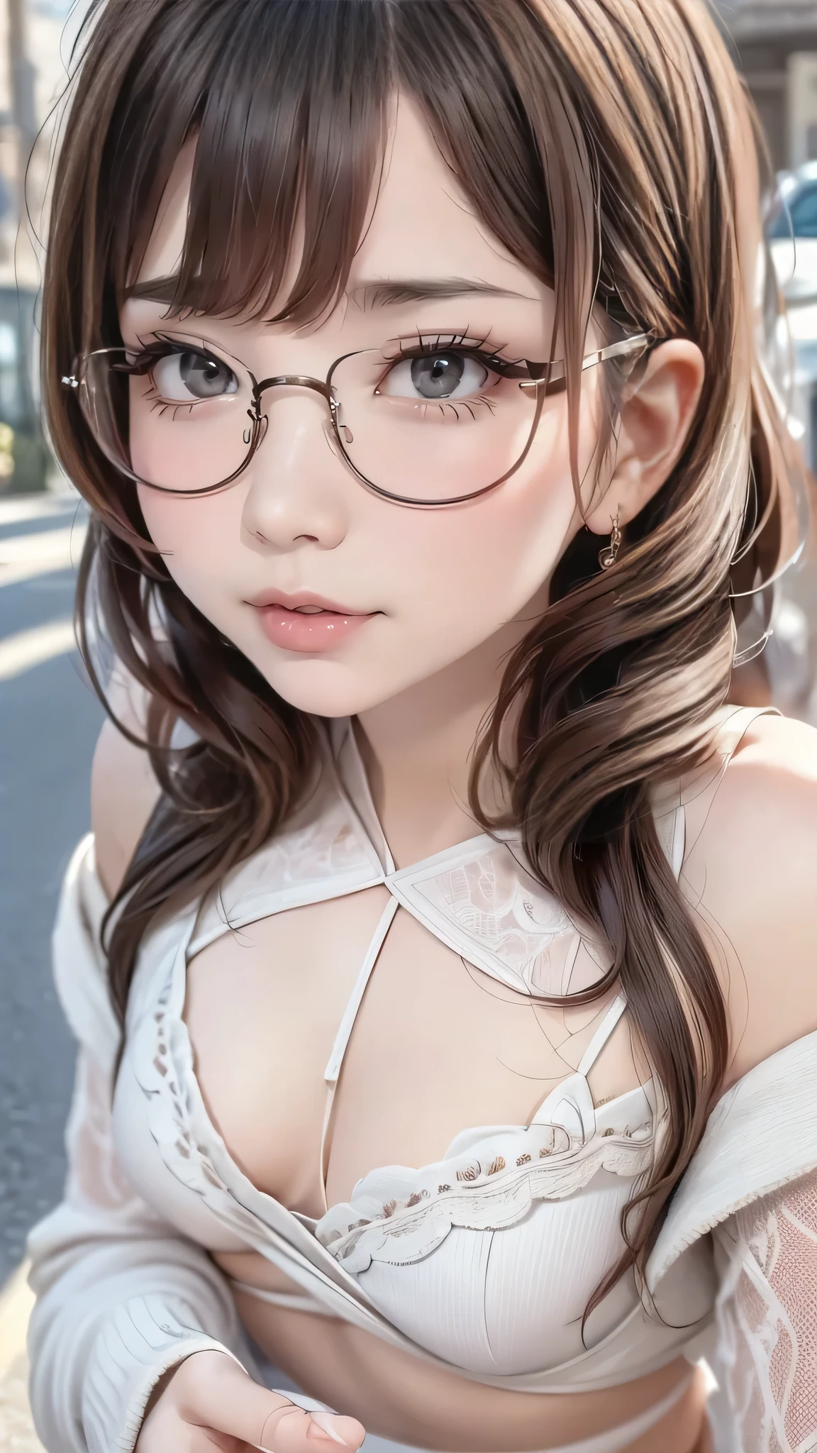 Highest quality, RAW Photos, Realistic, face, Incredibly beautiful girl, cute, length Hair,ponytail，Glasses，Written boundary depth, High resolution, 超detailed, detailed, Very detaileded, extremely detaileded eye and face, Sharp pupils, Realistic students, Sharp focus, Cinema Lighting, Japanese, Short Woman,  Physical build, Short arms, length, Narrow eyes, Fleeting atmosphere, 10 years old, Brown Bob Hair, ((thin唇)), White top and bottom underwear, masterpiece, Highest quality, detailedな肌, detailedなface, fine grain, 8K, Excellent anatomy, Full body portrait，flat breasts, small breasts, small,( small bust: 1.2), small bust, (slim, small, flat, small), thin, Delicate and sexy collarbone, One Girl, (beautiful girl, Delicate girl:1.3), (10 years old:1.3),
