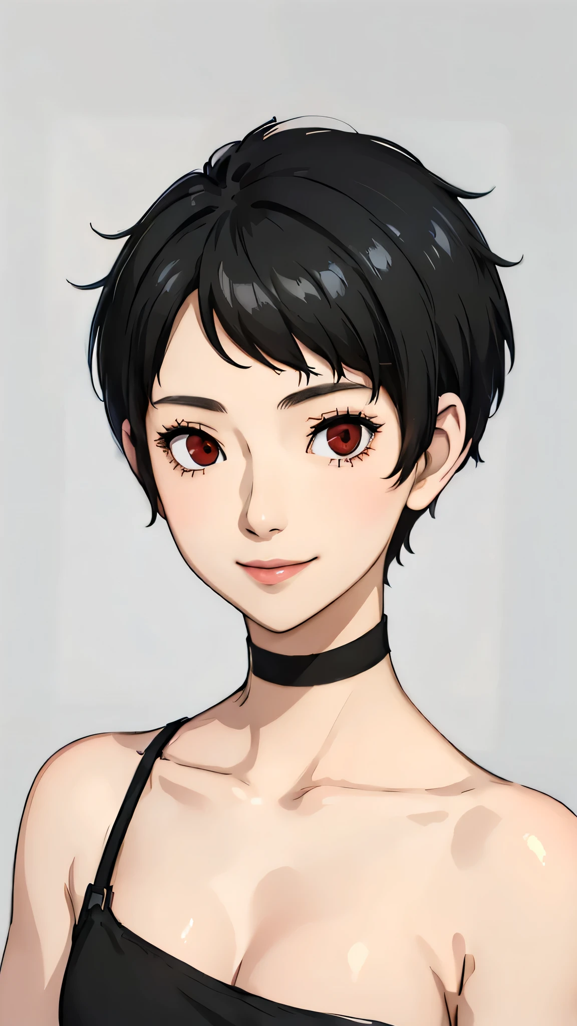 Anime girl with black hair and red eyes in a black dress - SeaArt AI