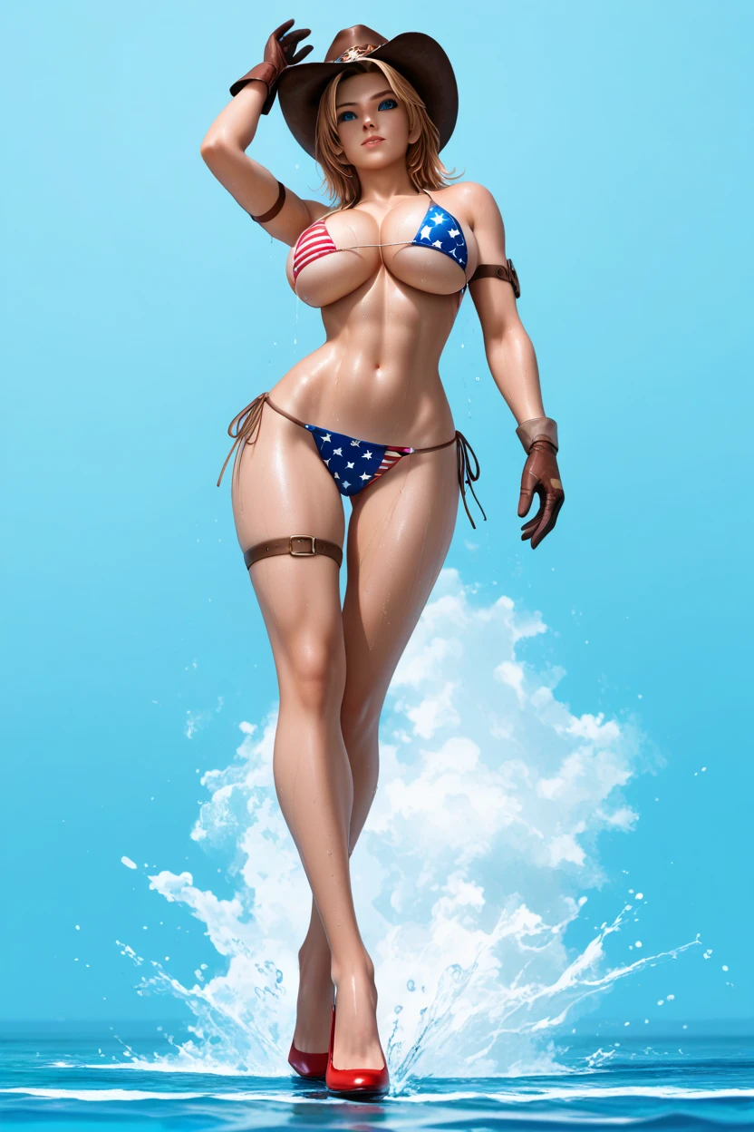 America's West Coast, white micro bikinis, small bikini swimsuits, tanned women's large bodies, beautiful faces that anyone can see, feminine body lines, large breasts, pubic hair protruding, large buttocks, frolicking poses on the sandy beach, Bob hair, feminine waist, high resolution,