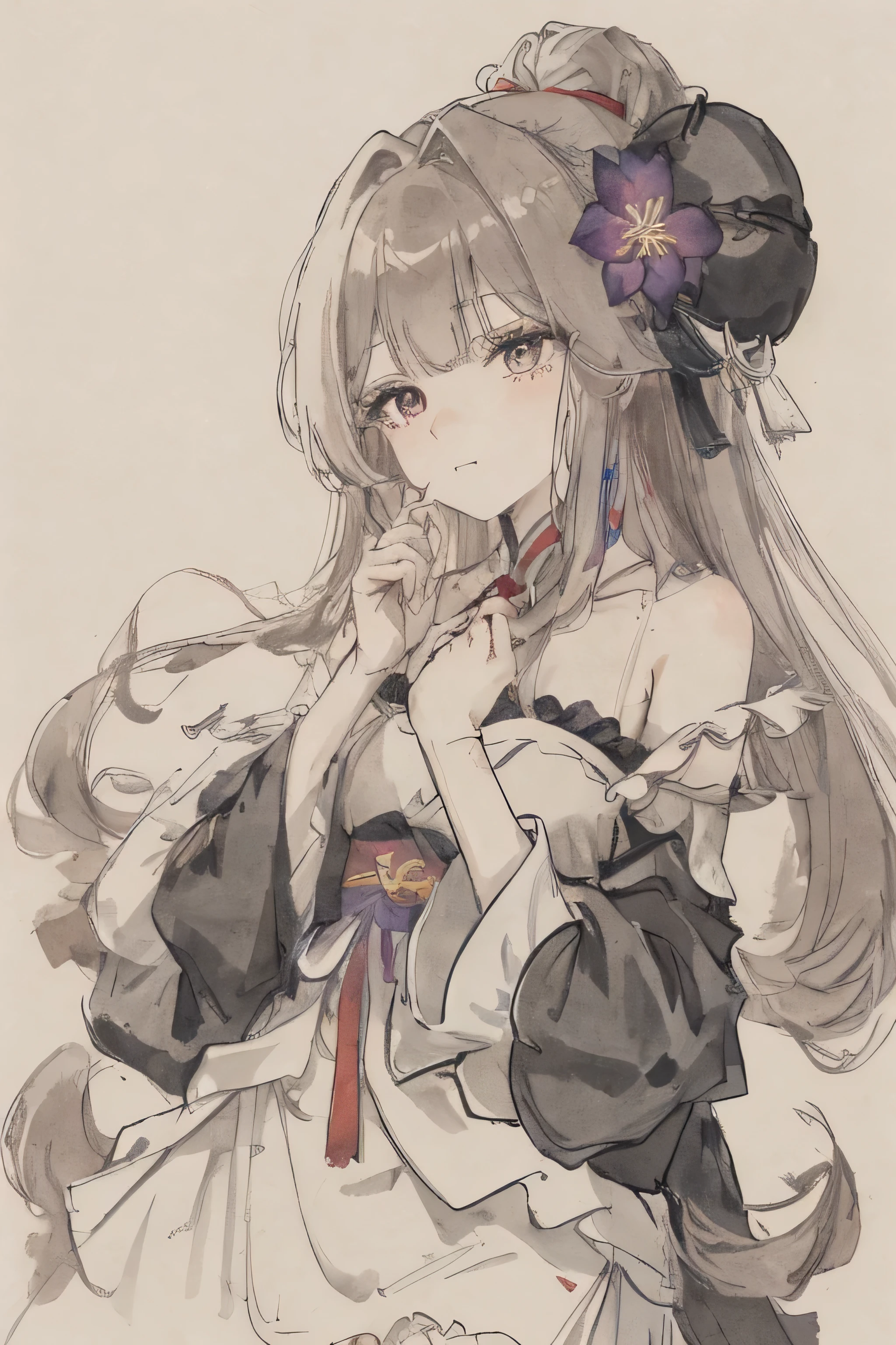 （（A high resolution））， （with her mouth grinned）， （chest circumference）， （（quality））， （（ultradetailed）） （（Ultra Fine CG））， （（8K_the wallpaper））， dynamic angle， Floating King， （There are beautiful details in the eyes）， Very delicate and beautiful girl， upper part of body， Ink painting and watercolor， （Chinese）， light brown eyes， catching fire， detailedlight。Translucent fluid flowing from the_low，（pale brown hair），（Light red spider lily：1.33），light purple eyes，（hairflower）：1.3），full bloom，Noarrysky，hair adornments，ear nipple ring，jewely，The hair is messy，shoulder，Blooming with half-closed eyes，（（Pan）），faeries，（Hanfu：1.3），（middlebreast）：1.2），（eye shadows，Red eyeliner：1.15），（eye shadows，Red eyeliner：1.15），（eye shadows，Red eyeliner：1.15），（Eyes can see through hair： 1.2）、（Solo exhibition）、Huang Yue 1girl, Solo, Looking at viewer, Best Quality, Masterpiece, Accurate, Smirk, 