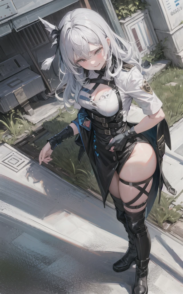 ((Highest quality)), ((masterpiece)),(detailed),High resolution,Sharp focus,(非常にdetailed CG unity 8k wallpaper),(((Vibrant colors))),{best illustration},
(Realistic eyes, Natural skin texture, Realistic facial details),(complete anatomy),Perfect Fingers,
Perfect Face,One girl,Game Characters,2b,Yoruhano. 2 Type B,Nier Automata,
High resolution,Two-dimensional beautiful girl,Super Beauty,gleaming skin,Shiny silver hair, (Huge hips:1.1),(Huge breasts, Glamour:1.2),
Short Bob Hair,Big Breasts,glamorous_expensive_Tight waist_Long legs,curve, hair band,mole under lips,
erotic,Bold,露出度のexpensive服装,show 肌,Camel Toe,(erection of nipple),
(Black shiny high leg leotard:1.2),
((Blindfold:1.4)),(黒のBlindfold布_eyes covered),
Knee socks,Thigh-high boots,
(hands on own ass),(grabbing own ass:1.2),ass stretch, ((ass spread:1.2)), (bottomless:1.2),(from behind),looking back, ((Leaning Forward)),
A row of collapsed buildings,The End of the World,rubble,Cracked Road,weed,There is a morning fog,