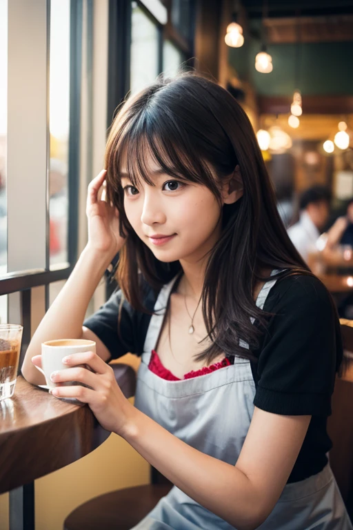 1 girl, solo, cute,detailed cafe,night,