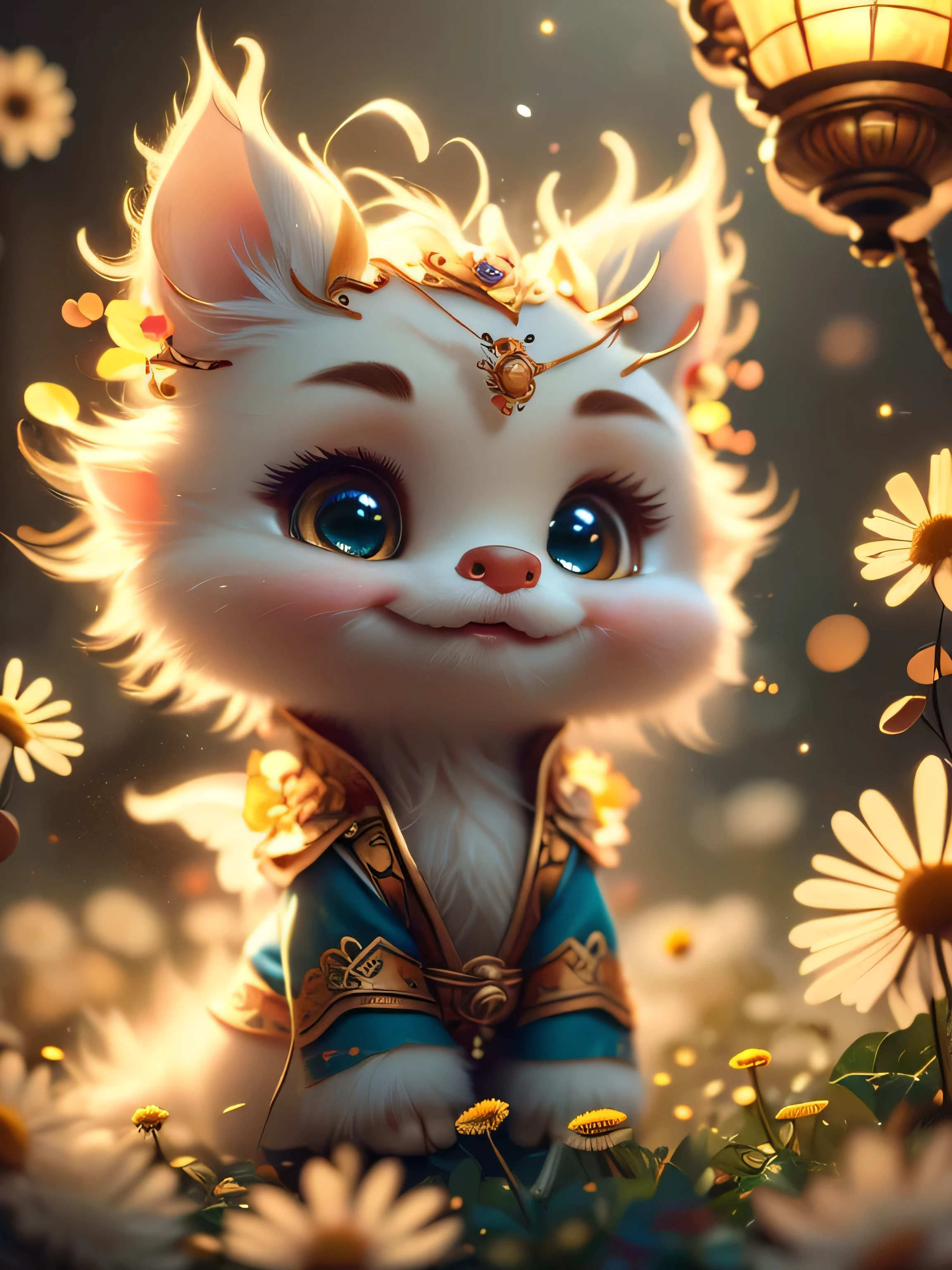 (Best Quality, Super Detail, Masterpiece, Representative Work, Official Art, Professional, Super Detail, 8k:1.3) (Photorealistic:1.2) Mystical plain in white dandelions. Very cute mythical graceful transparent anthropomorphic furry creature holds a lamp. thin arms, fragile thread legs. Natural Lighting, Soft Background, Photorealistic, Shining Eyes, Sharp Focus, Cute and Mischievous Look, Hint of Mischief, Dreamy Atmosphere, Delicate Details, Soft Volumetric Light, (Backlight:1.3), (Cinematic:1.2), Intricate Details, (ArtStation:1.3)