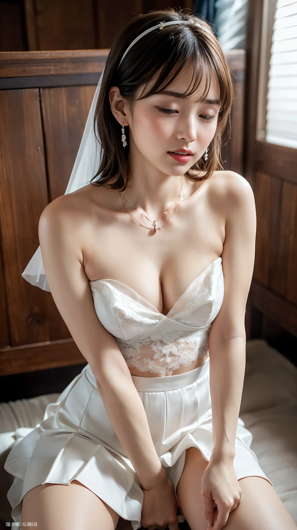 table top , best quality , shape, 非常に Detailsな, Details, high definition , 8k wallpaper, perfect dynamic configuration, beautiful details , natural lips, ( bridal veil :1.5),( transparent short veil :1.5),Flower head,( tube top wedding dress :1.5),(Silk dress:1.2),( Strapless wedding dress :1.5),( Pure White Dress, necklace , earrings for women alone, medium breasts:1.3),bangs, lipstick,( white long elbow gloves:1.4), ( white long skirt :1.5), small breasts, ランダムに cuteポーズ, RAW photo, ****************** The , cute, face,,(( Random Sexy Poses 、put in、Deep joy, drunk eyes:1.2)), (( I take my breath hard:1.2))、 ecstatic face、 Climax Expression 、 My whole body is shaking 、 Official Art,非常に Detailsな CG Unity 8k 壁紙, (Masterpiece:1.0),( best quality :1.0), photoshoot, 8k, play, high definition , Kodak Portrait 400 , FILM GRAIN, Lens Flare Glow , Very Low Camera Angle , watch viewers ,nsfw, Female Masturbating ,( FEMALE ORGASM :1.4),( pussy juice:1.2),( I want to go to the bathroom :1.1),(Urge to urinate:1.2),( put your knees together {x} 、Stand up with your legs spread out 、 lean against the backrest:1.3), ( sensual hip twist :1.3),(impatience:1.2),( Panicked ),( fidget :1.3),( Tears Flowing , drooling :1.3),( close their eyes tightly, Closed Her Mouth :1.3), Random Sexy Poses