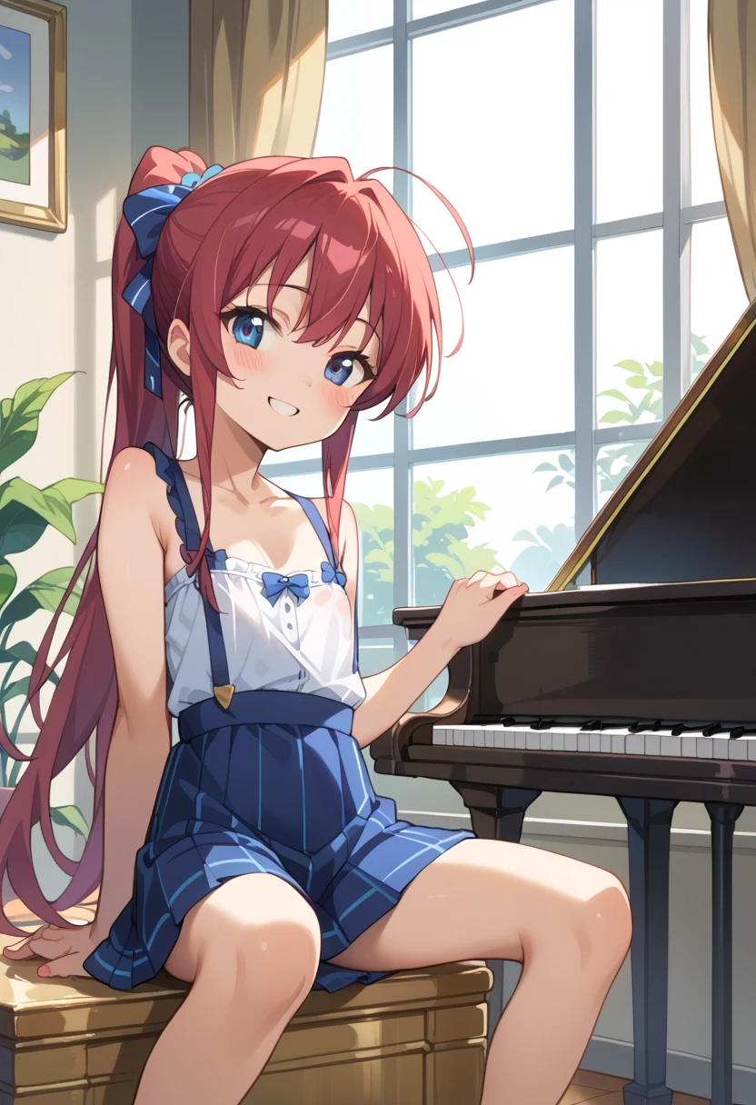 (( best quality )), ((masterpiece)), (be familiar with), perfect face, indoor, bedroom, watching viewers,
One woman, Miyamoto Rei,
開いた口, ecstatic expression beside the piano, blush, smile,
small tits, flat chest, Young girl, Lori, s, girl,
long hair, ponytail,
Leg spread,