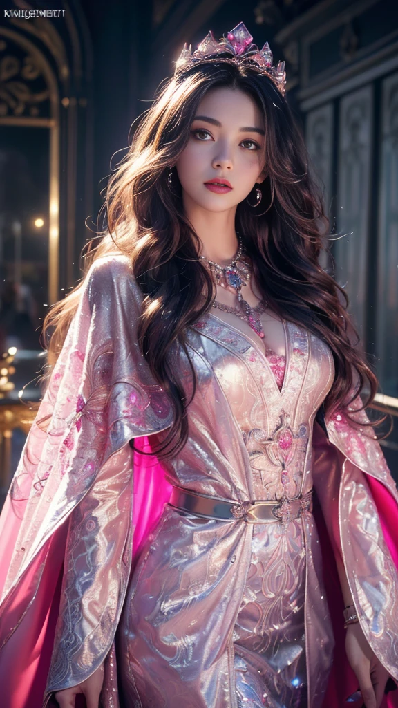 The models are in the hall々A dynamic scene of walking down the runway with、highest quality、16K high resolution、Super detailed、masterpiece、Live shooting、realistic:1.4、hyper realism:1.4、sharp focus、very delicate and beautiful、small details、1 female、alone、(full body shot:1.1)、(beautiful face:1.5)、(mature perfect body)、(detailed face:1.1)、(thin and beautiful eyes)、Perfect round eyes、(lip details)、(lipstick)、(eyeliner)、(mascara)、(eye shadow)、Spotlight、surrounded by a large audience、A model elegantly wearing a high fashion outfit.、The audience is mesmerized, and the atmosphere is vibrant and colorful, Capturing the essence of a high-end fashion show、(Clothes that expose your beautiful legs to the fullest)、At SFW