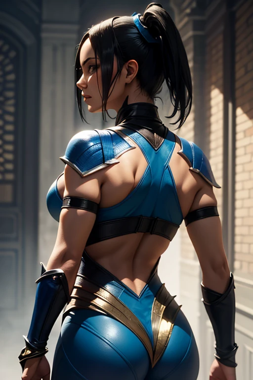 ((uma mulher)), ((com traje de Kitana, por Mortal Kombat 2)), (inspirada em Adeline Rudolph:1.2), in a ring fight scenario, foto de corpo inteiro, Photo taken from low angle, foco nítido, soft-lighting, melhor qualidade, 8k UHD, DSLR, grain of film, (fotorrealista:1.2)