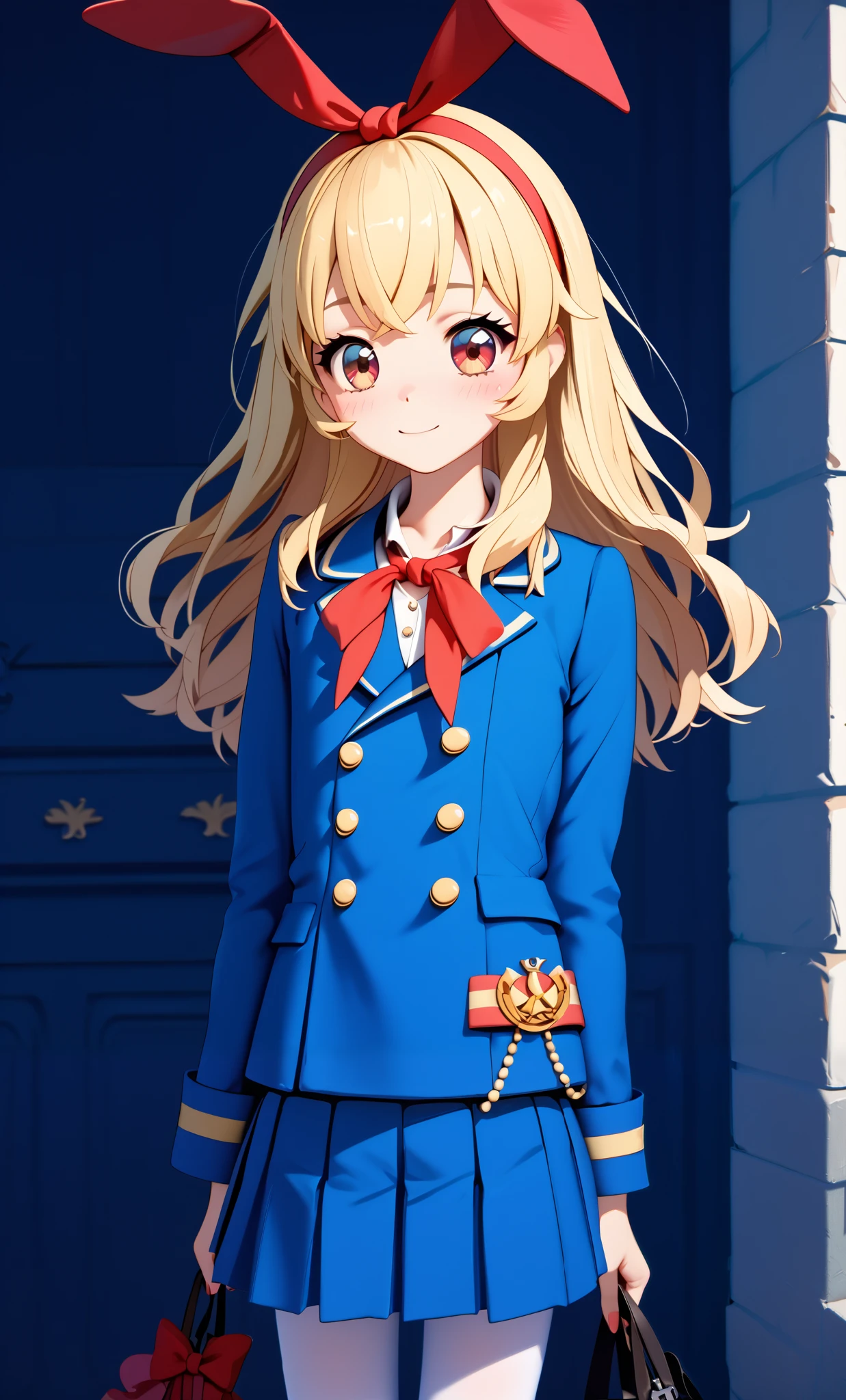 (Masterpiece, Top Quality, Highly Detailed, Super Detailed, High Resolution, Absurd, 4K, 8k:1.2), Blake, Shimakaze uniform: 1.5, girl, blonde, (red ribbon on headband: 1.2), white tights, Hoshimiya Ichigo,...